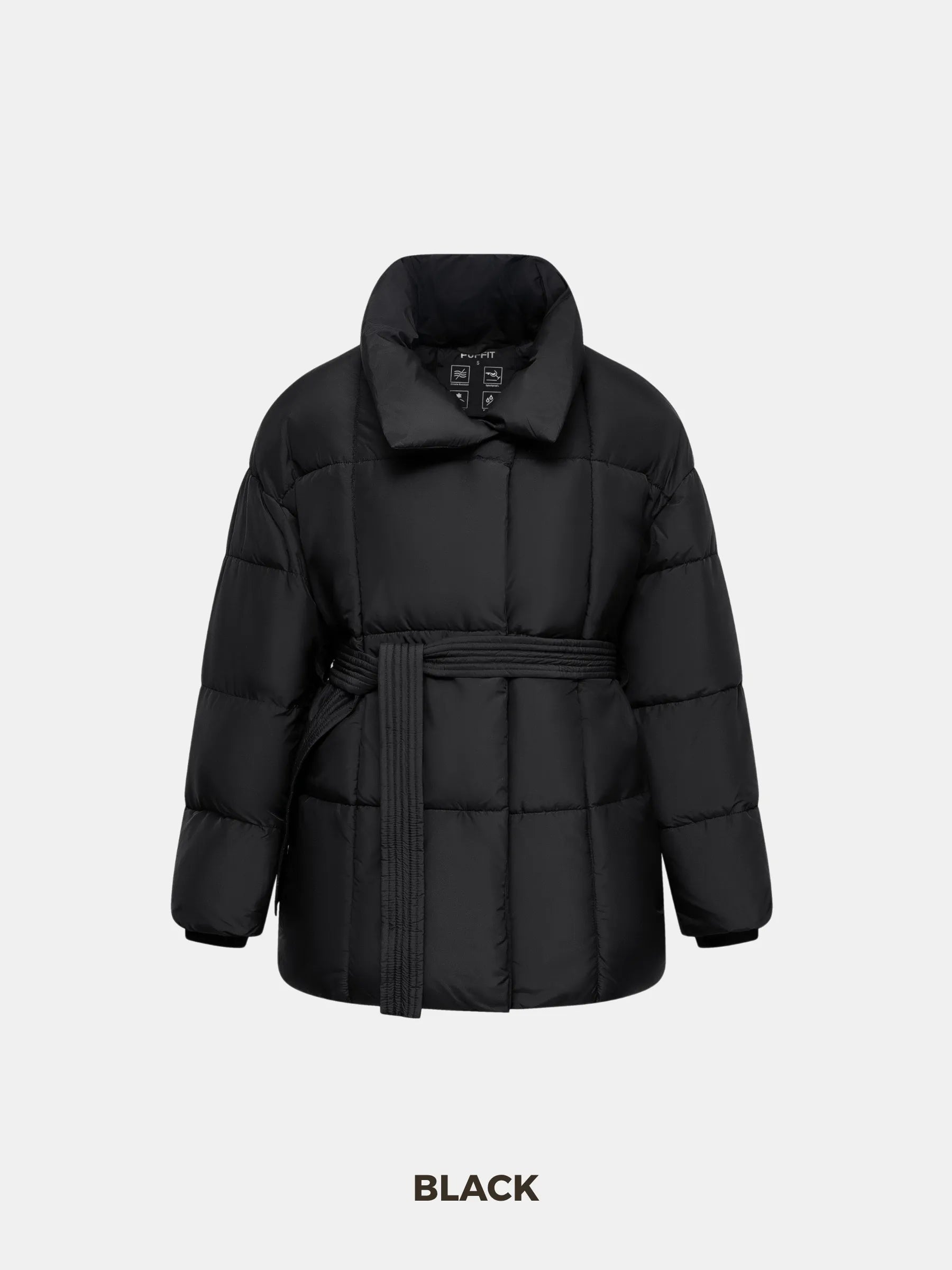 Chaqueta acolchada con capucha desmontable WarmCore™ en negro brillante 