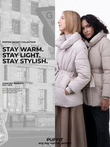 WarmCore Premium Mid Length Belted Puffer Jacket Women Casual Coat