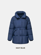 WarmCore Premium Mid Length Belted Puffer Jacket Women Casual Coat