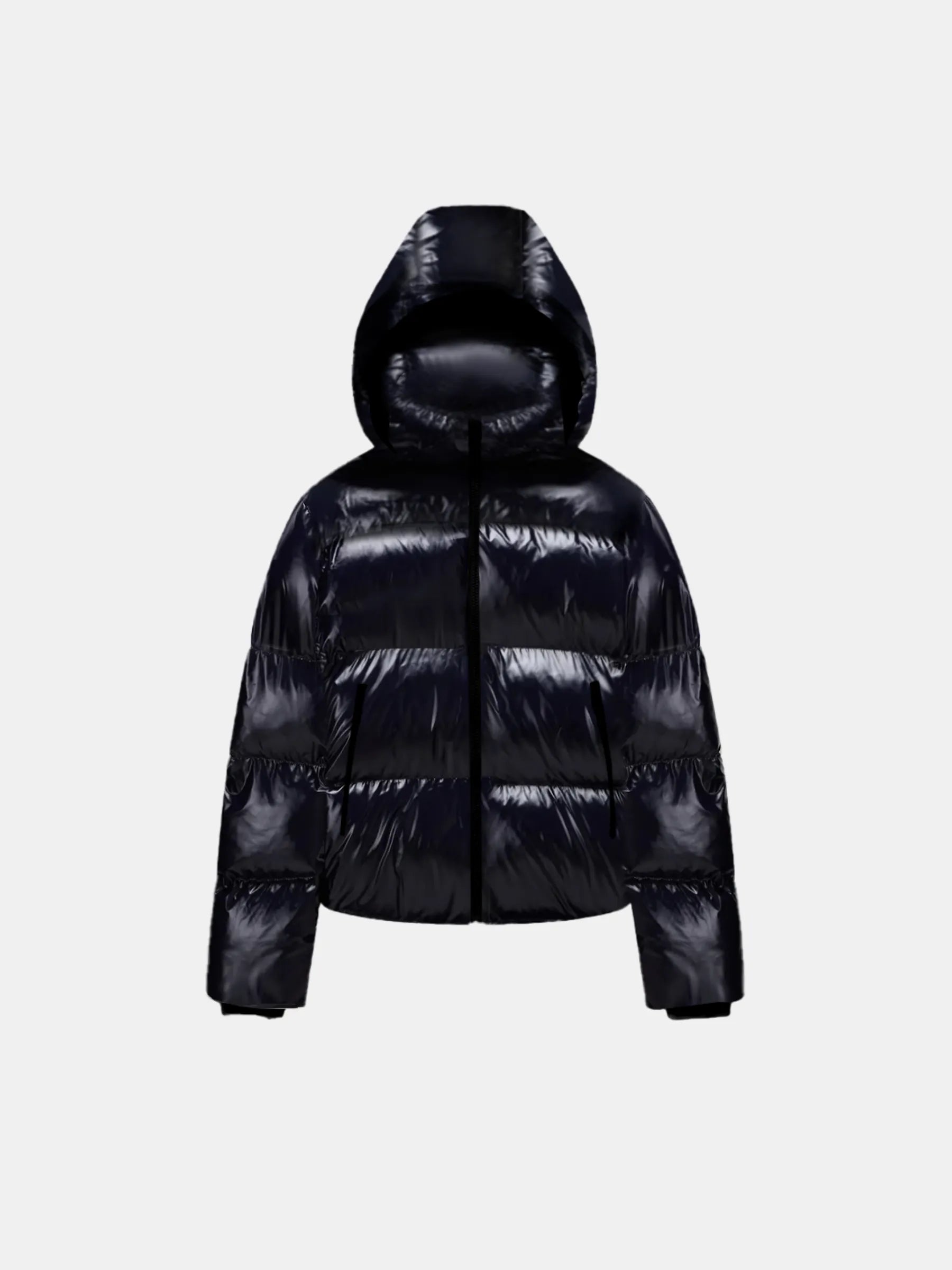 WarmCore™ Shiny Black Detachable Hooded Puffer Jacket