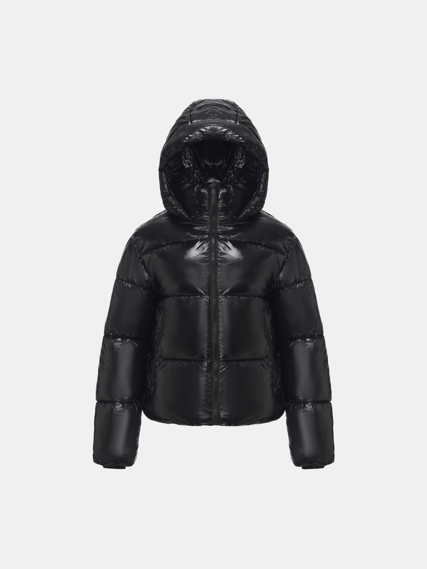 WarmCore™ Shiny Black Detachable Hooded Puffer Jacket