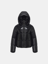 WarmCore™ Shiny Black Detachable Hooded Puffer Jacket