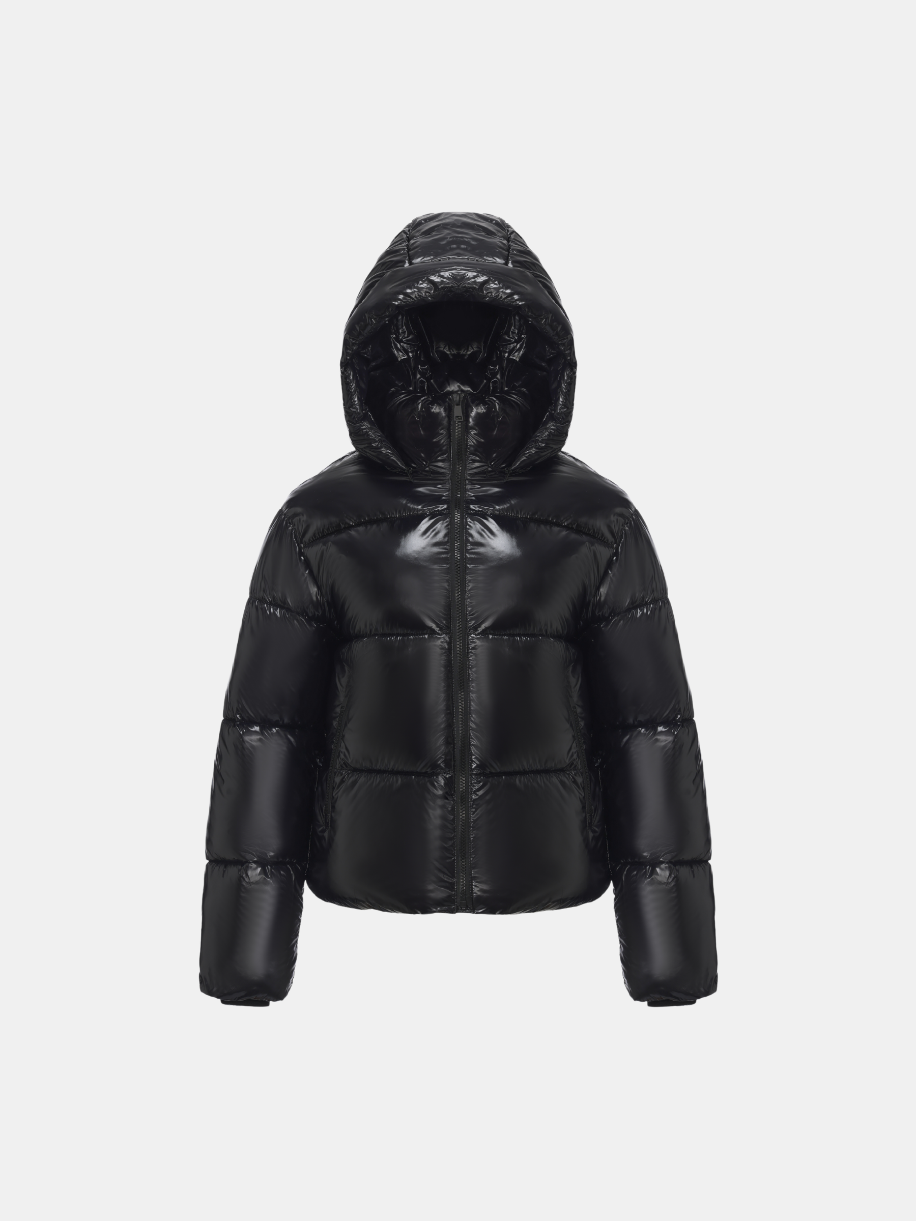 WarmCore™ Shiny Black Detachable Hooded Puffer Jacket