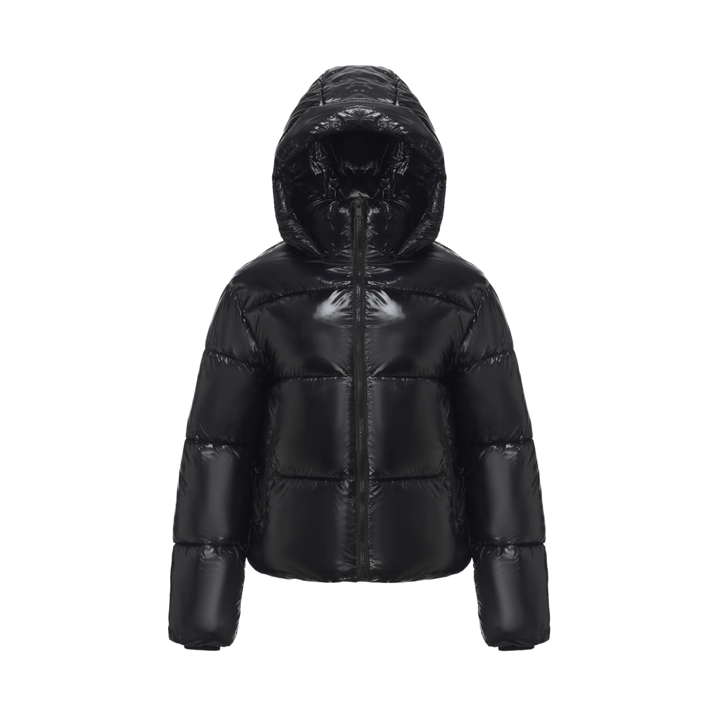 WarmCore™ Shiny Black Detachable Hooded Puffer Jacket