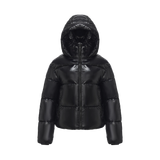 WarmCore™ Shiny Black Detachable Hooded Puffer Jacket