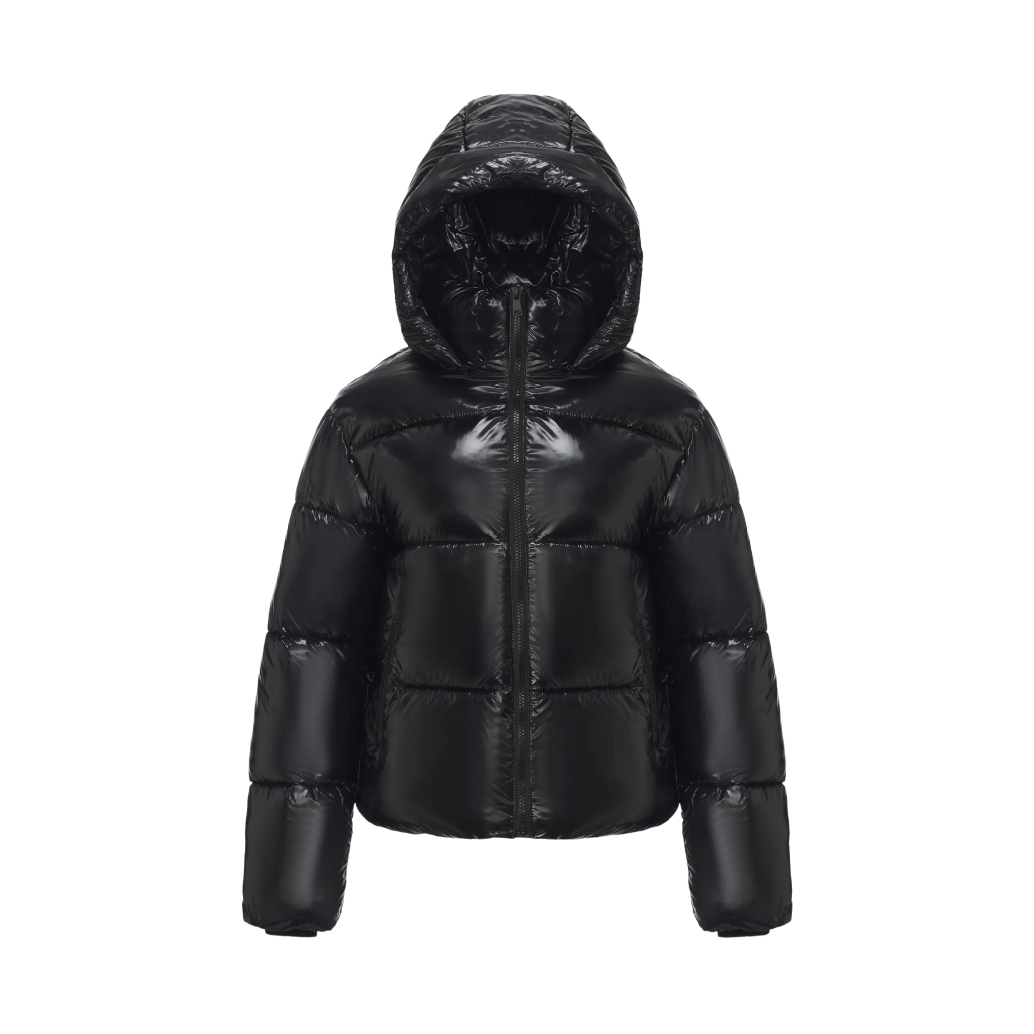 WarmCore™ Shiny Black Detachable Hooded Puffer Jacket