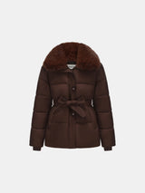 WarmCore™ Premium Elegant Detachable Faux Fur Collar Puffer With Belt