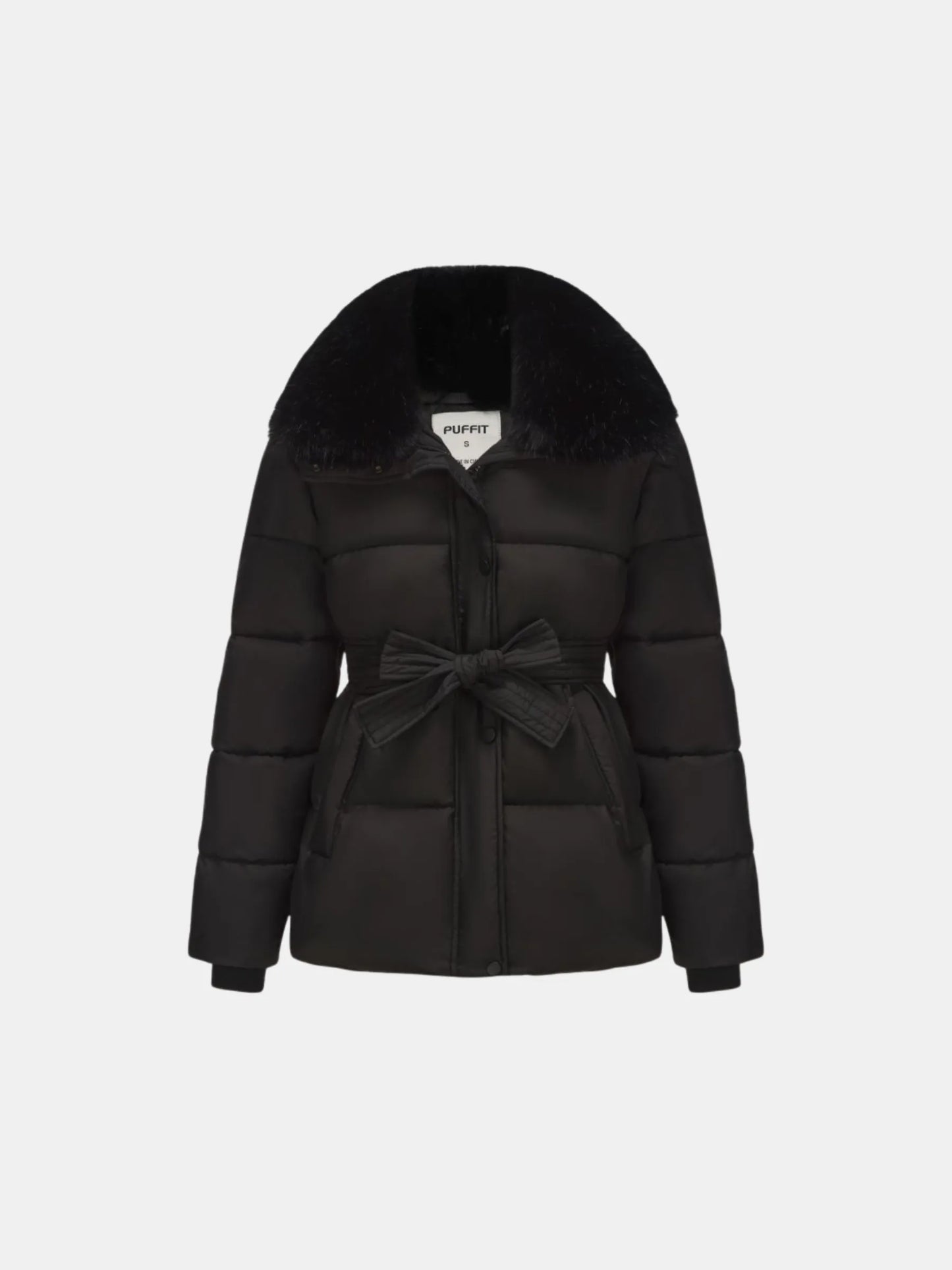 WarmCore™ Premium Elegant Detachable Faux Fur Collar Puffer With Belt