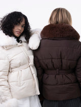 WarmCore™ Premium Elegant Detachable Faux Fur Collar Puffer With Belt