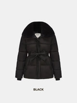 WarmCore™ Premium Elegant Detachable Faux Fur Collar Puffer With Belt