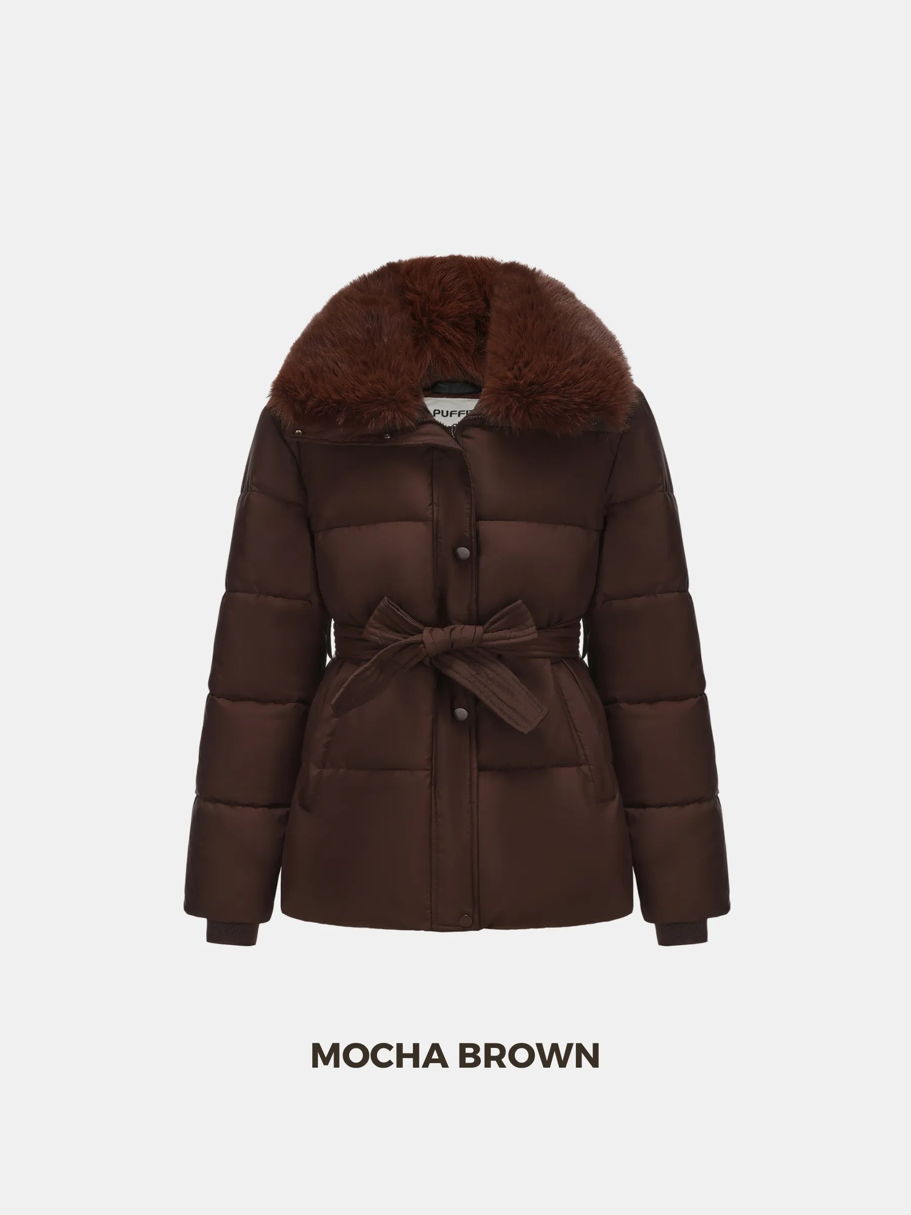 WarmCore™ Premium Elegant Detachable Faux Fur Collar Puffer With Belt