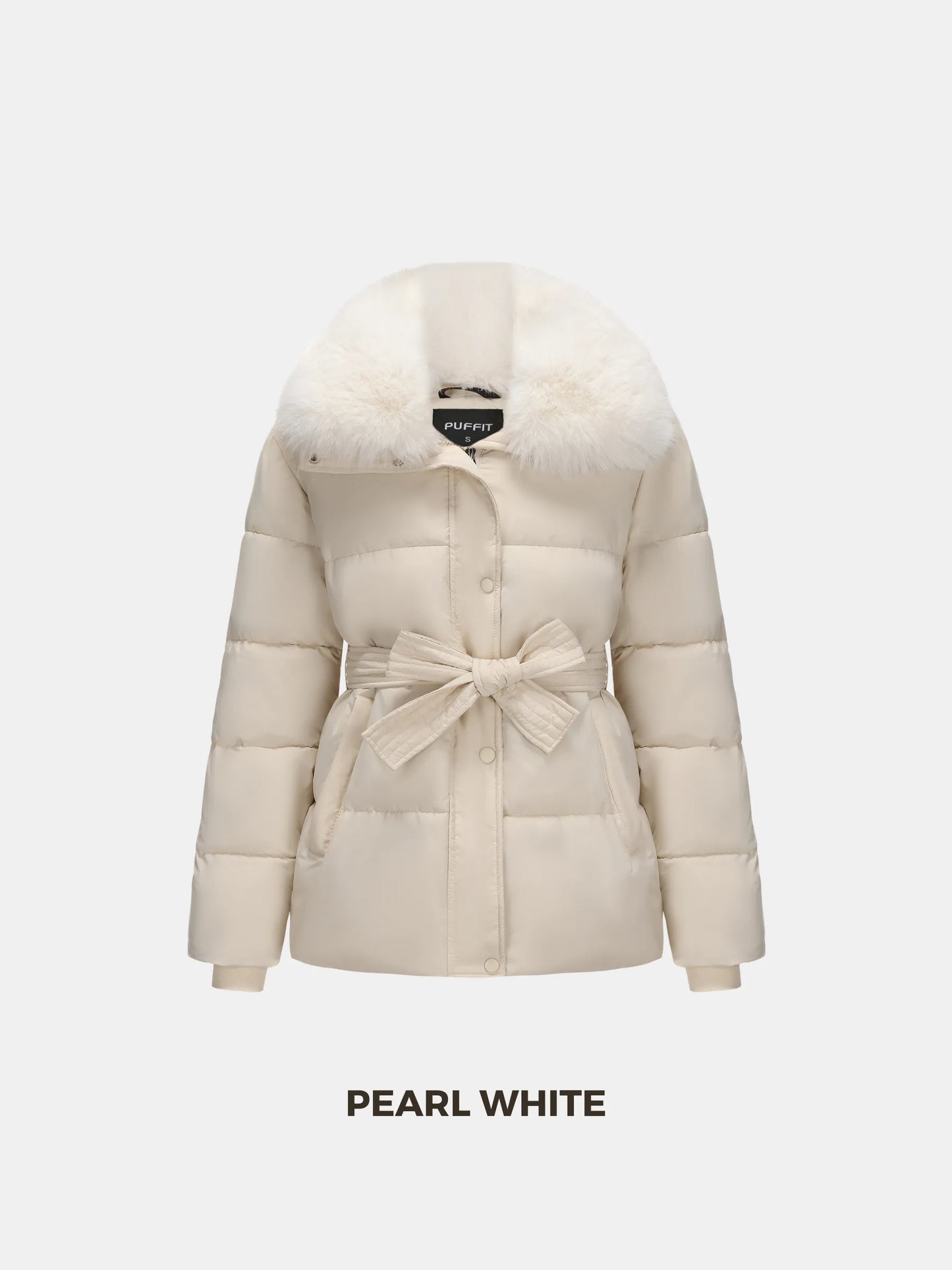 WarmCore™ Premium Elegant Detachable Faux Fur Collar Puffer With Belt
