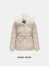 WarmCore™ Premium Elegant Detachable Faux Fur Collar Puffer With Belt