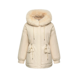 WarmCore™ Kunstpelz-Parka mit Kapuze, Kordelzug und verstellbarem Taillengürtel (mittellang)
