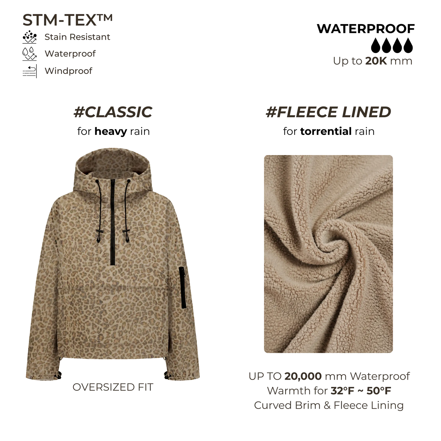 STM-TEX™  Leopard Oversized Rain Hoodie