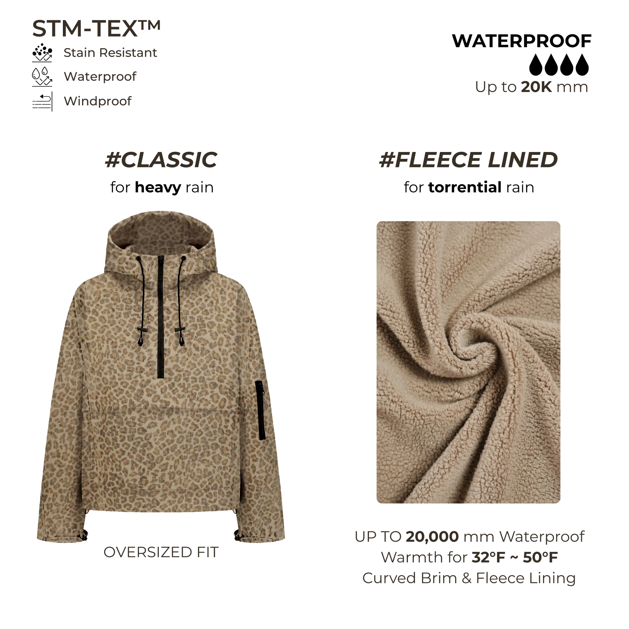 STM-TEX™  Leopard Oversized Rain Hoodie