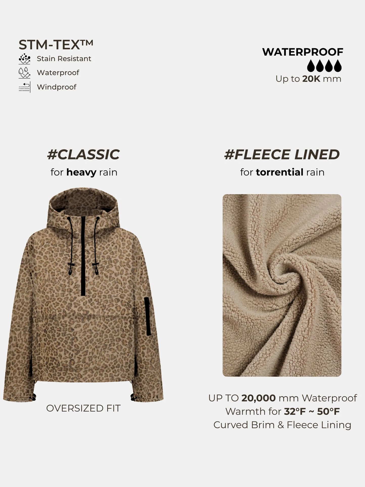 STM-TEX™ Leopard Oversized Rain Hoodie
