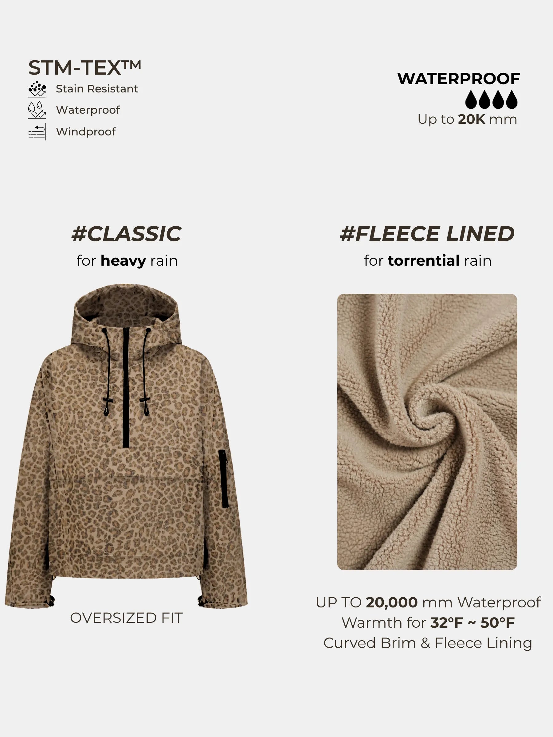 STM-TEX™ Leopard Oversized Rain Hoodie
