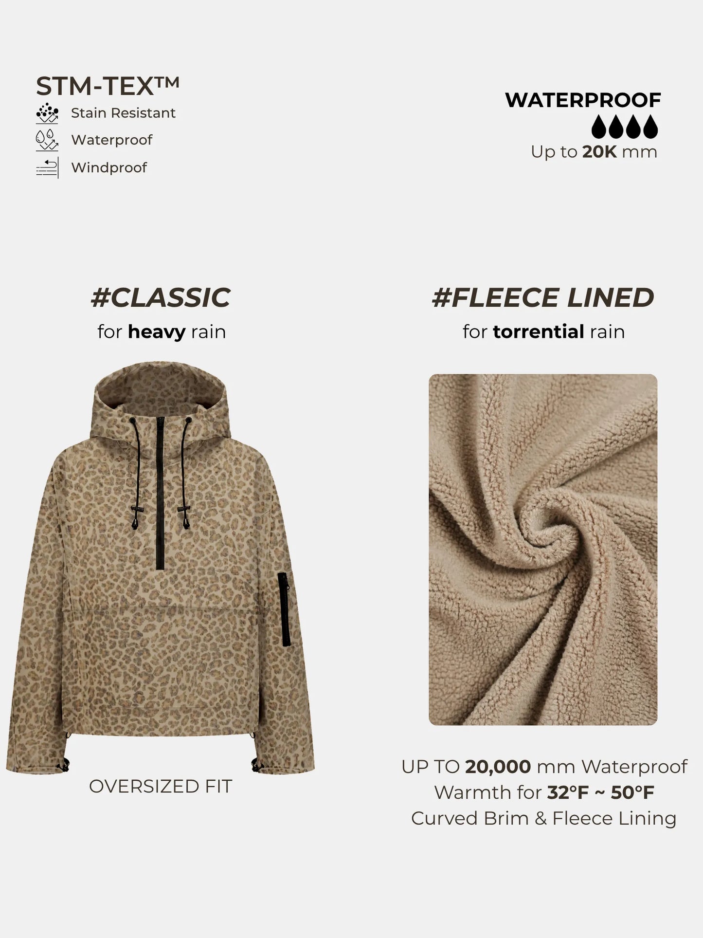STM-TEX™ Leopard Oversized Rain Hoodie