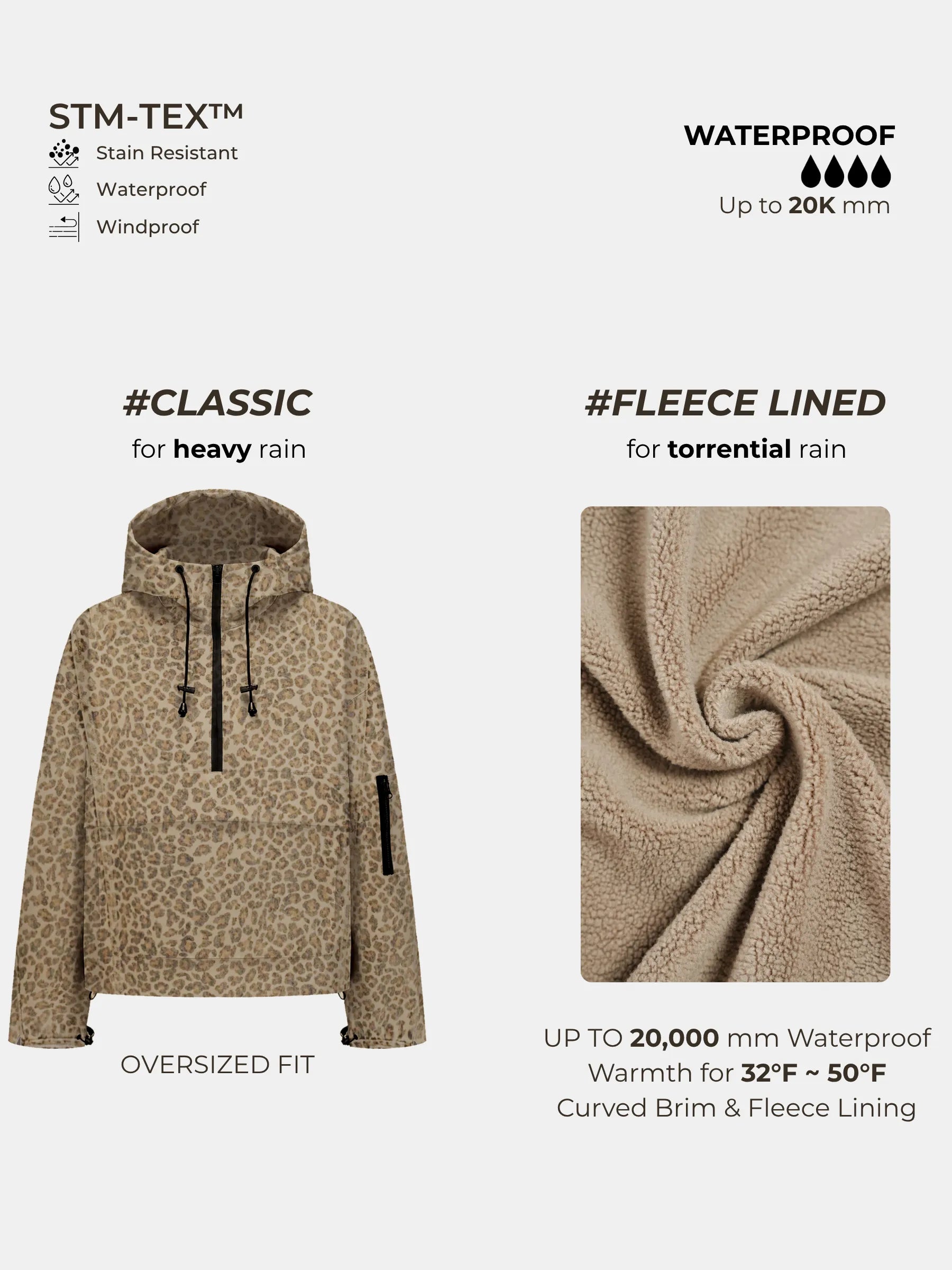 STM-TEX™ Leopard Oversized Rain Hoodie