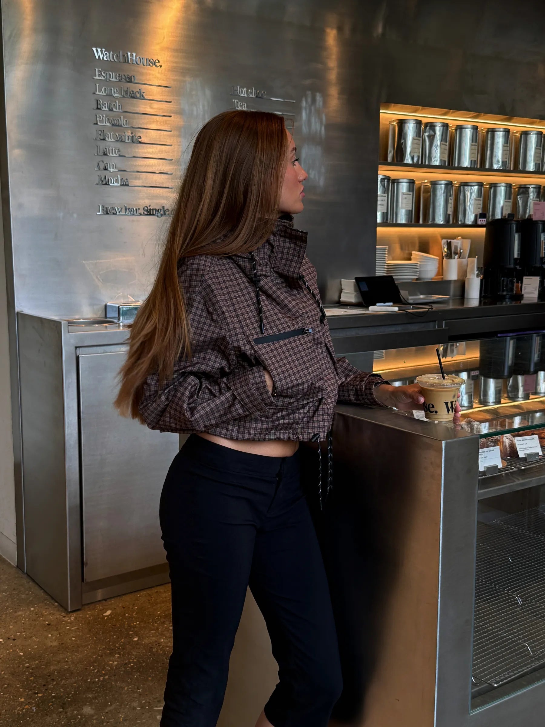 STM-TEX™ Brown Check Cropped Detached Hooded Rain Jacket