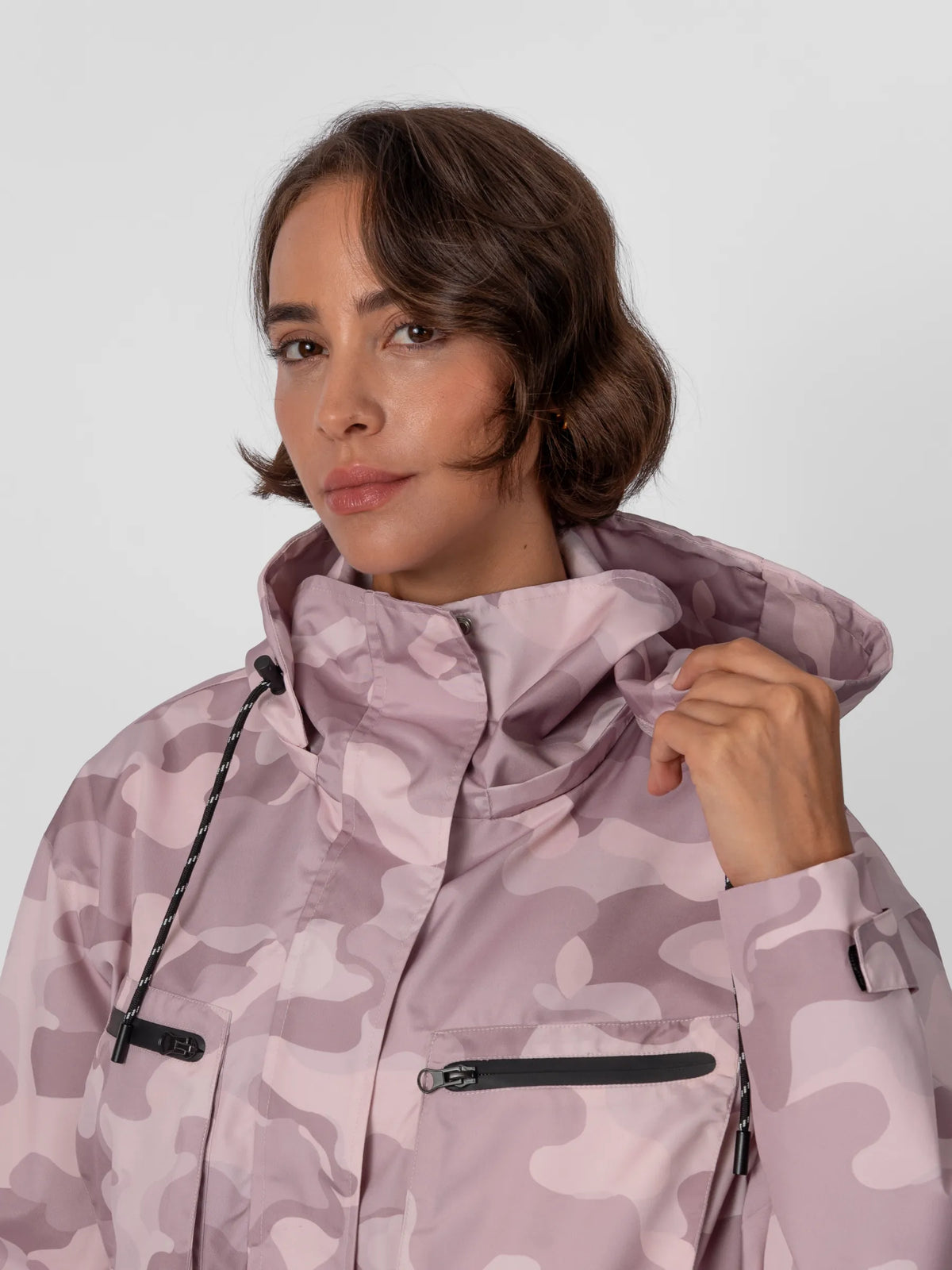 STM-TEX™ Pink Camo Cropped Detached Hooded Rain Jacket