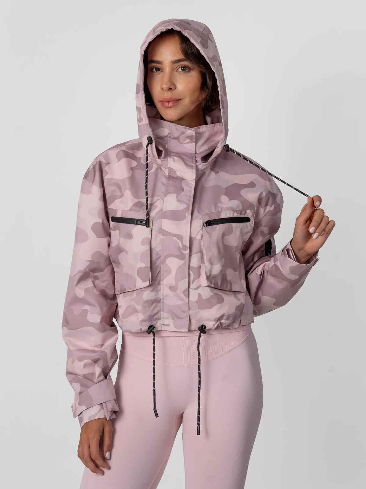 STM-TEX™ Pink Camo Cropped Detached Hooded Rain Jacket