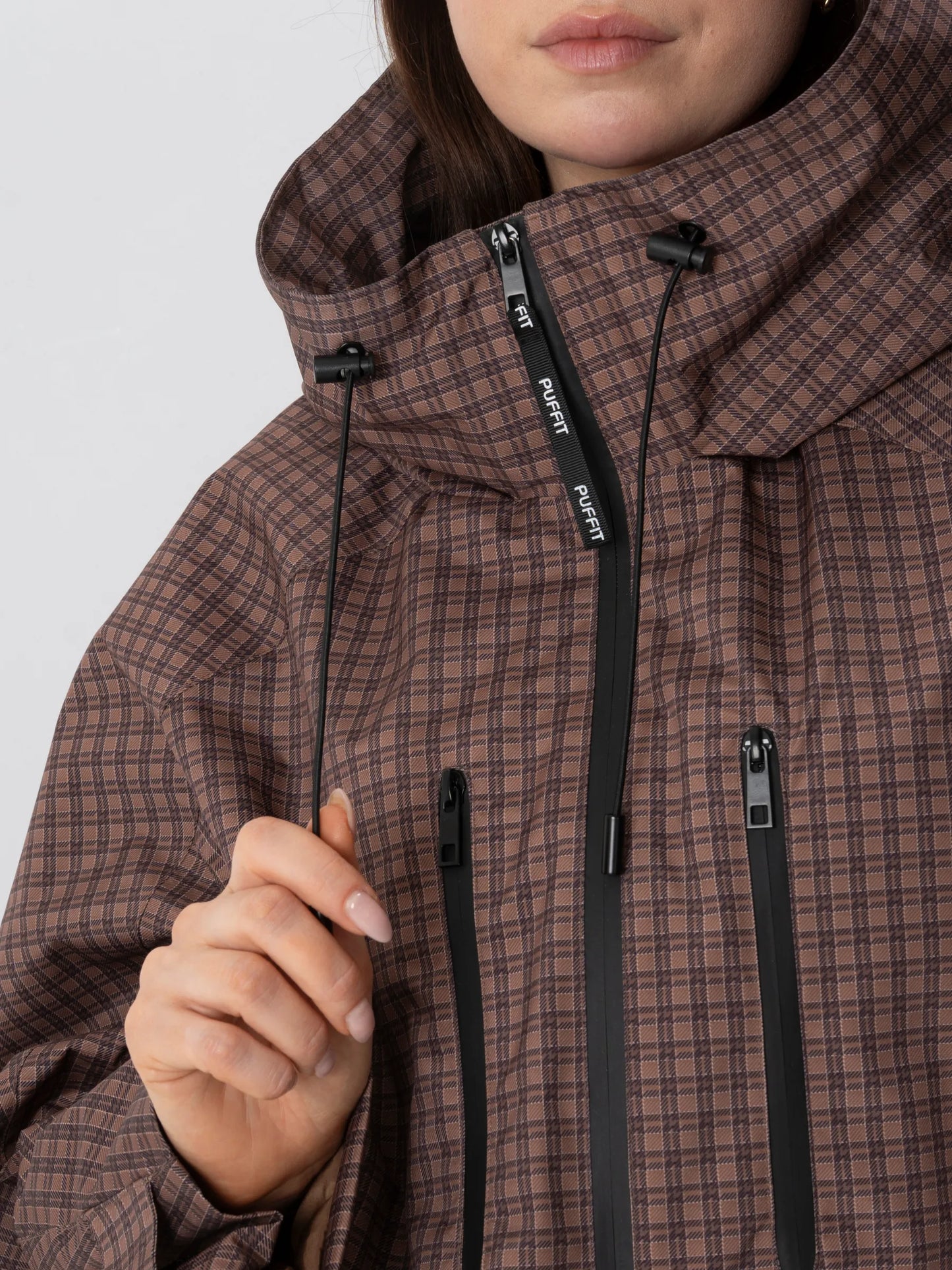 STM-TEX™ One Size Brown Check Short Oversized Rain Jacket