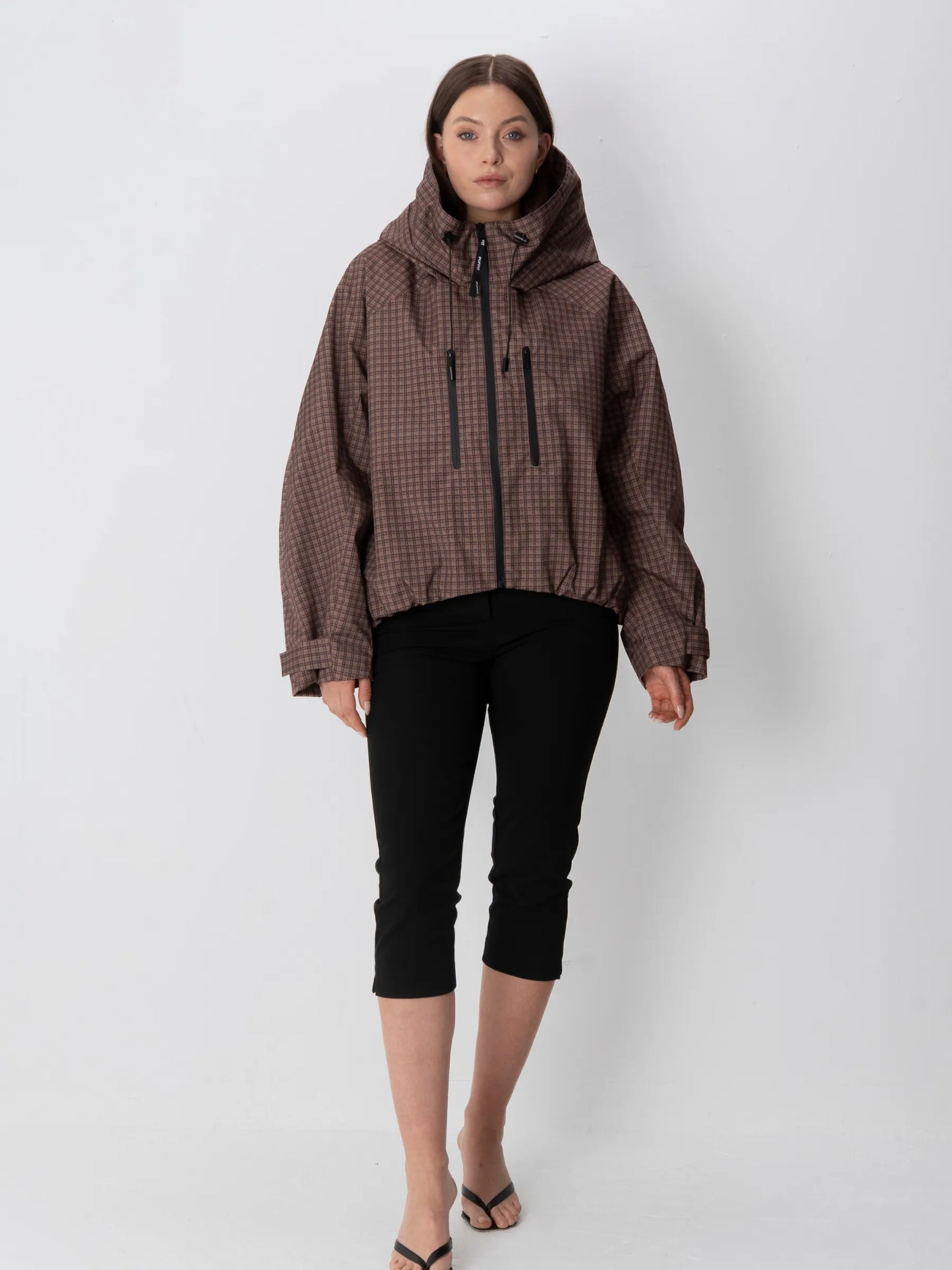 STM-TEX™ One Size Brown Check Short Oversized Rain Jacket