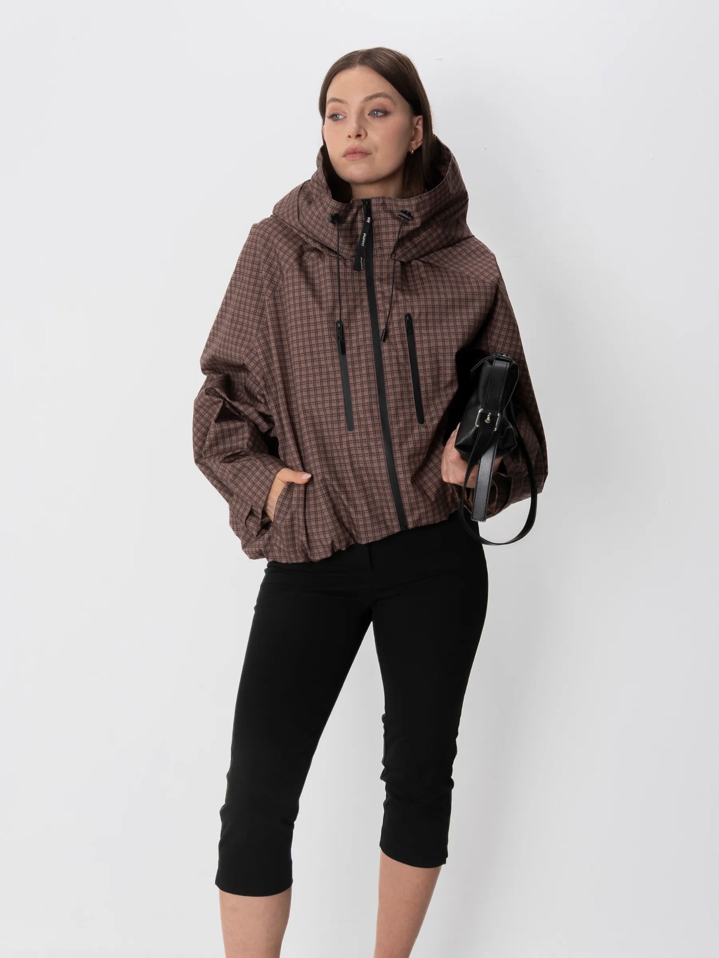 STM-TEX™ One Size Brown Check Short Oversized Rain Jacket