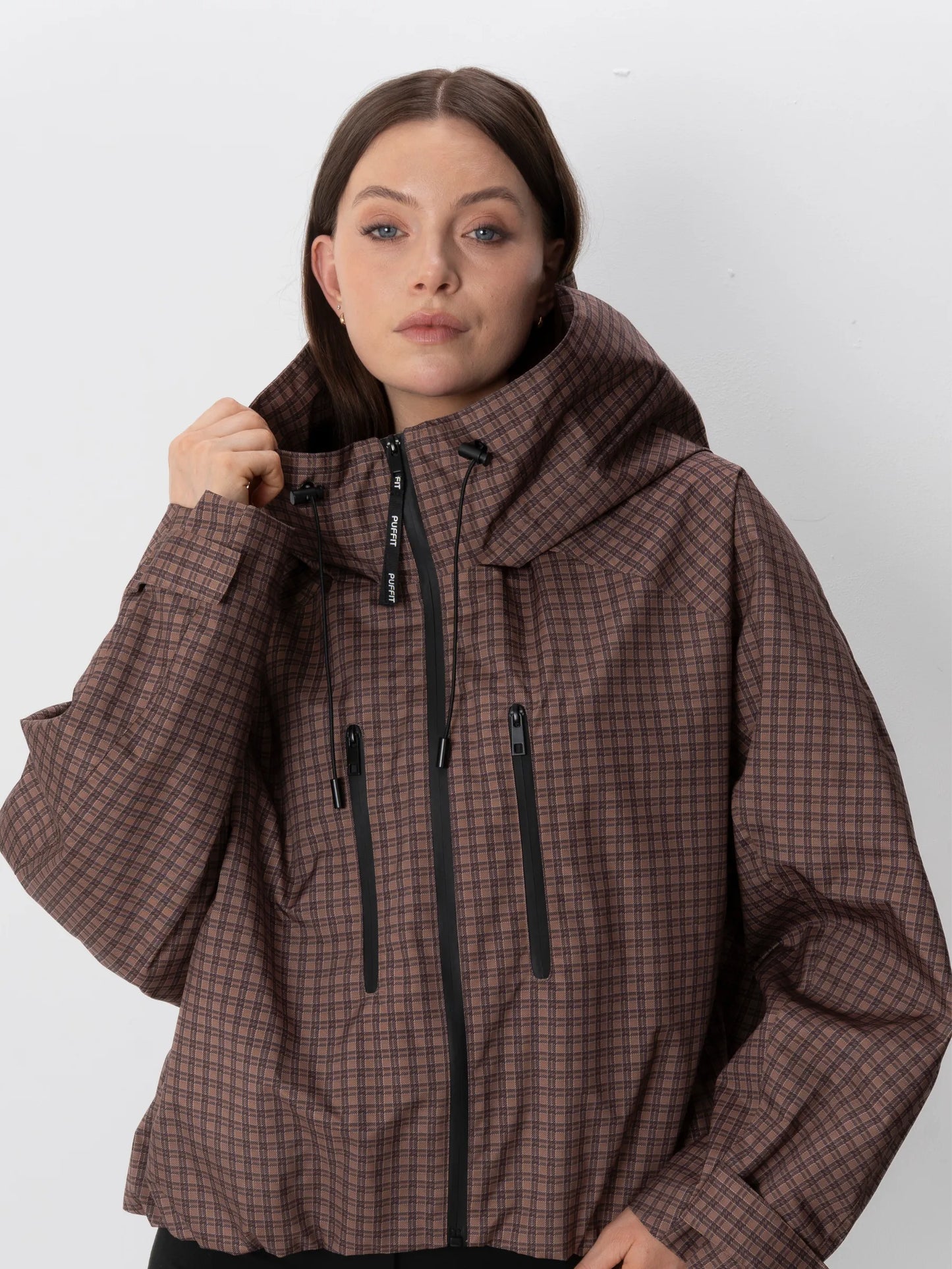 STM-TEX™ One Size Brown Check Short Oversized Rain Jacket
