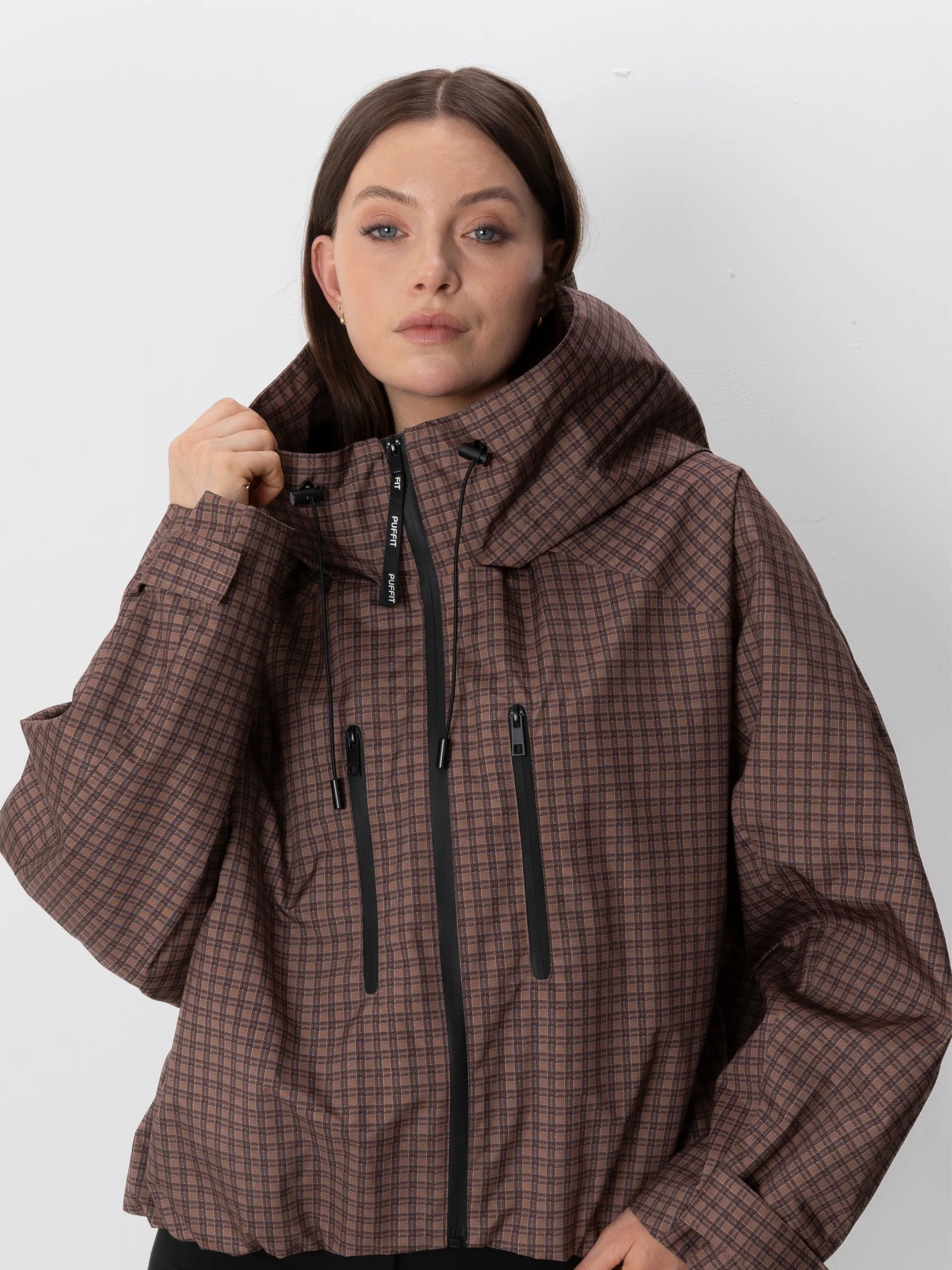 STM-TEX™ One Size Brown Check Short Oversized Rain Jacket