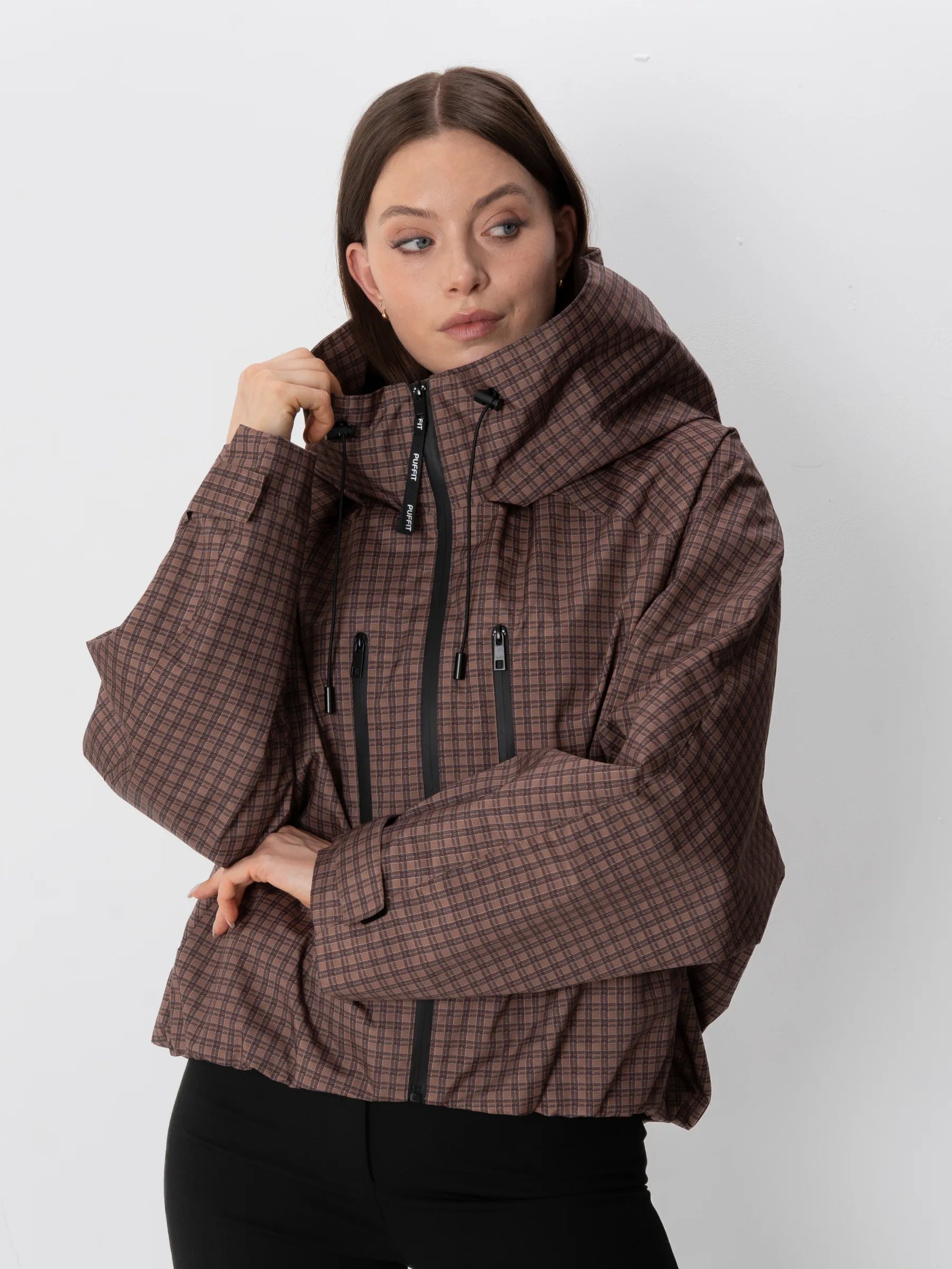 STM-TEX™ One Size Brown Check Short Oversized Rain Jacket