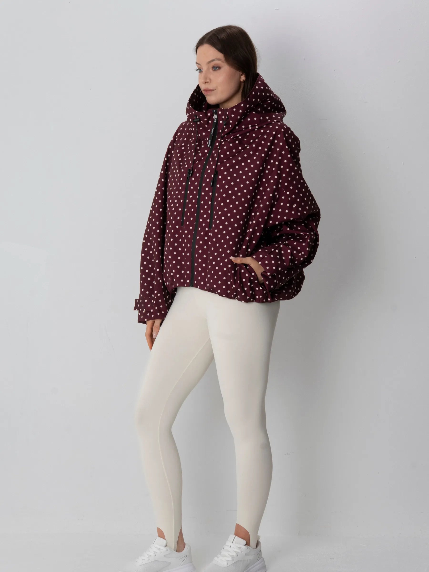 STM-TEX™ One Size Burgundy Dot Short Oversized Rain Jacket