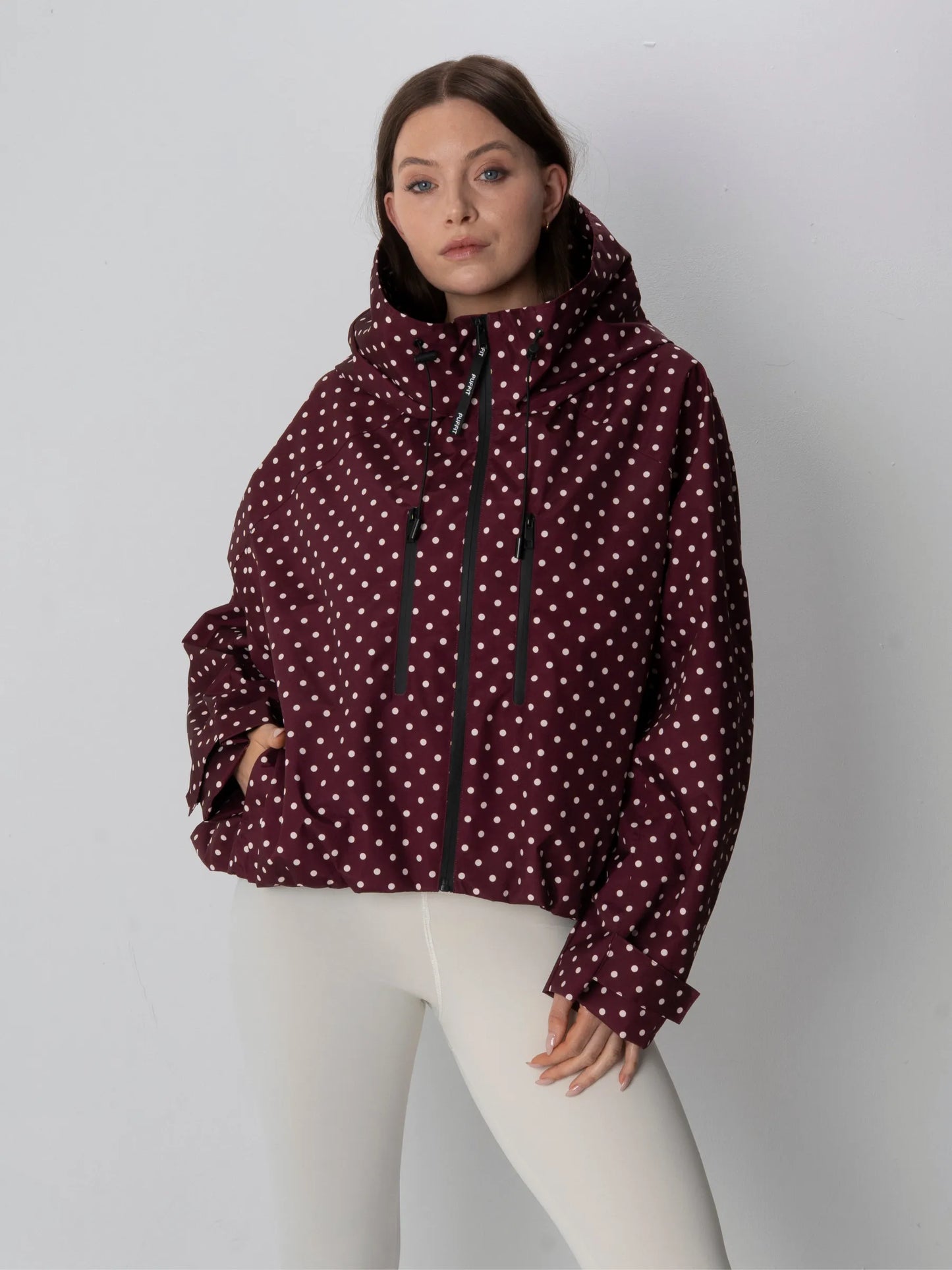 STM-TEX™ One Size Burgundy Dot Short Oversized Rain Jacket