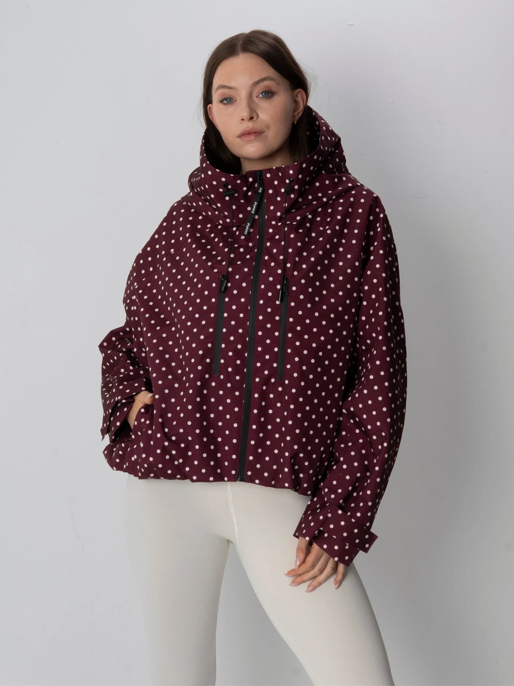 STM-TEX™ One Size Burgundy Dot Short Oversized Rain Jacket