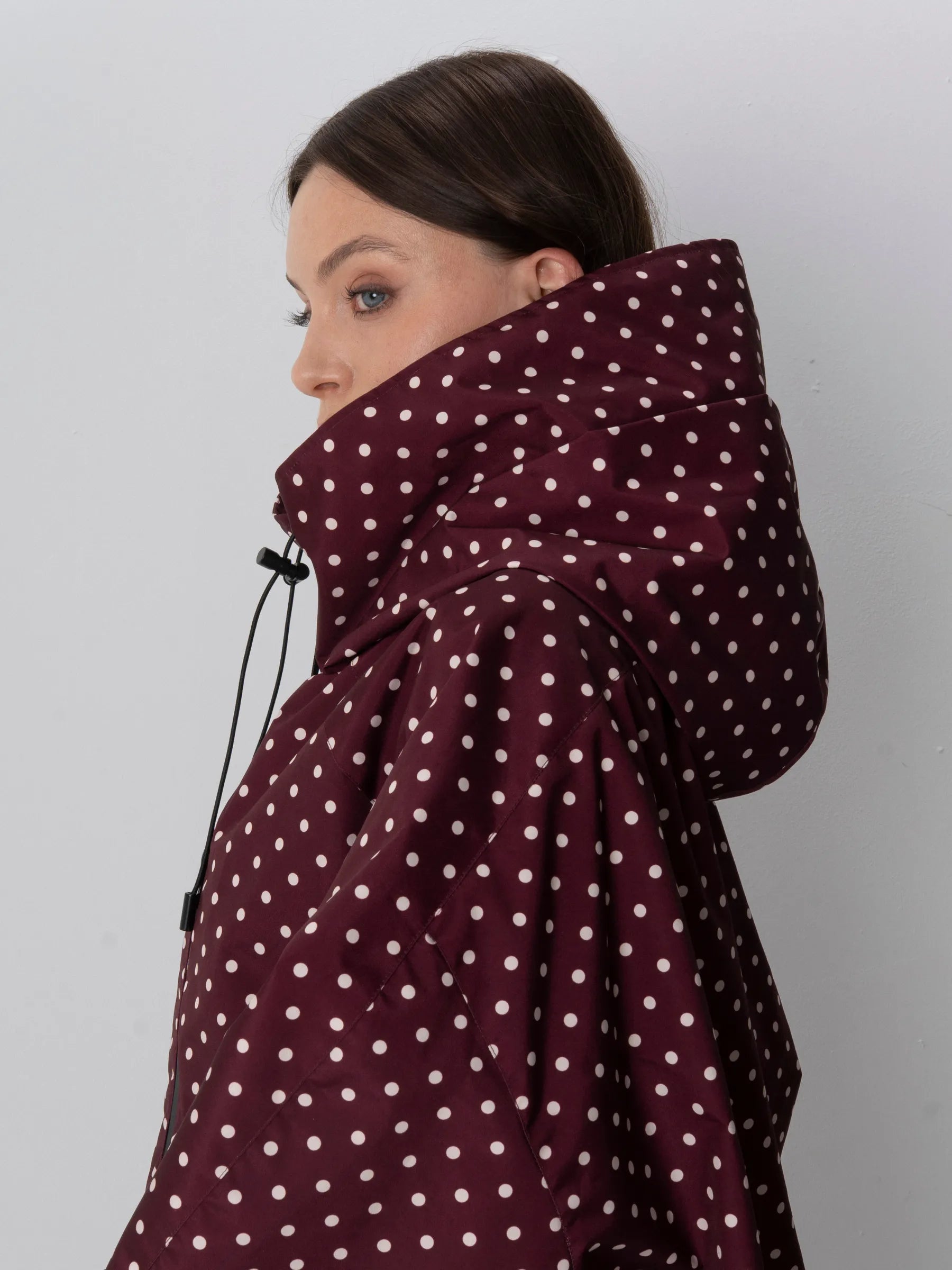 STM-TEX™ One Size Burgundy Dot Short Oversized Rain Jacket