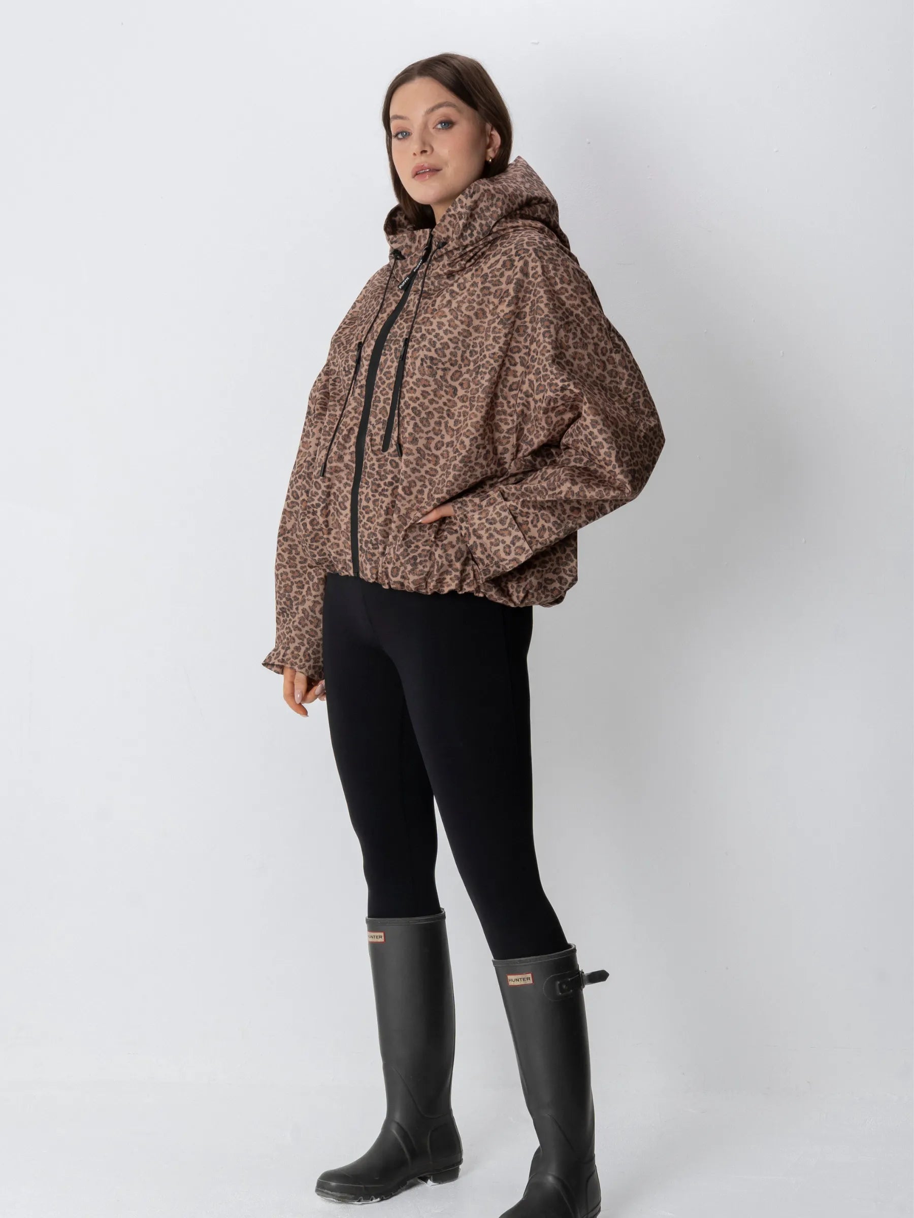 STM-TEX™ One Size Leopard Print Short Oversized Rain Jacket