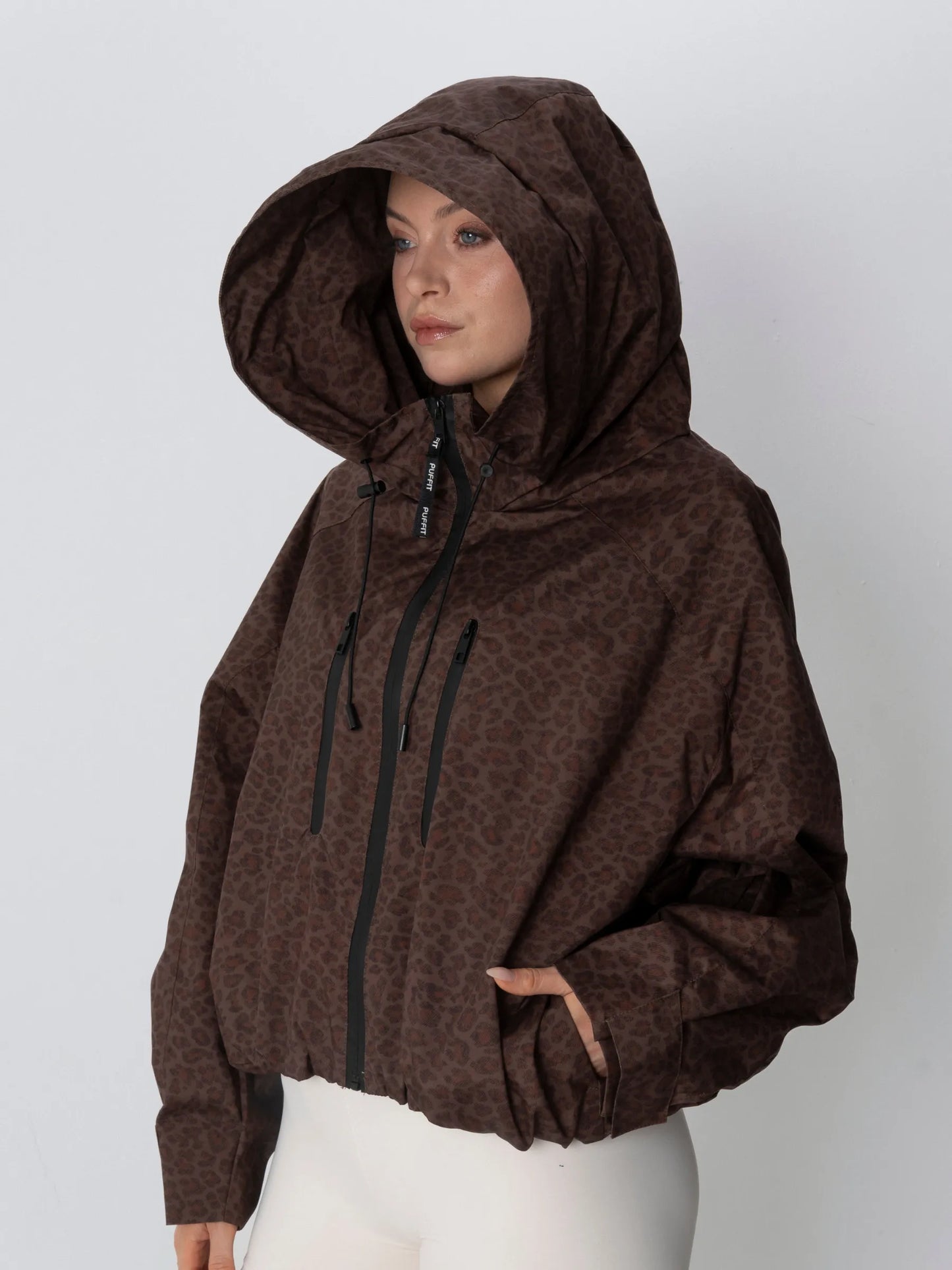STM-TEX™ One Size Mocha Leopard Short Oversized Rain Jacket
