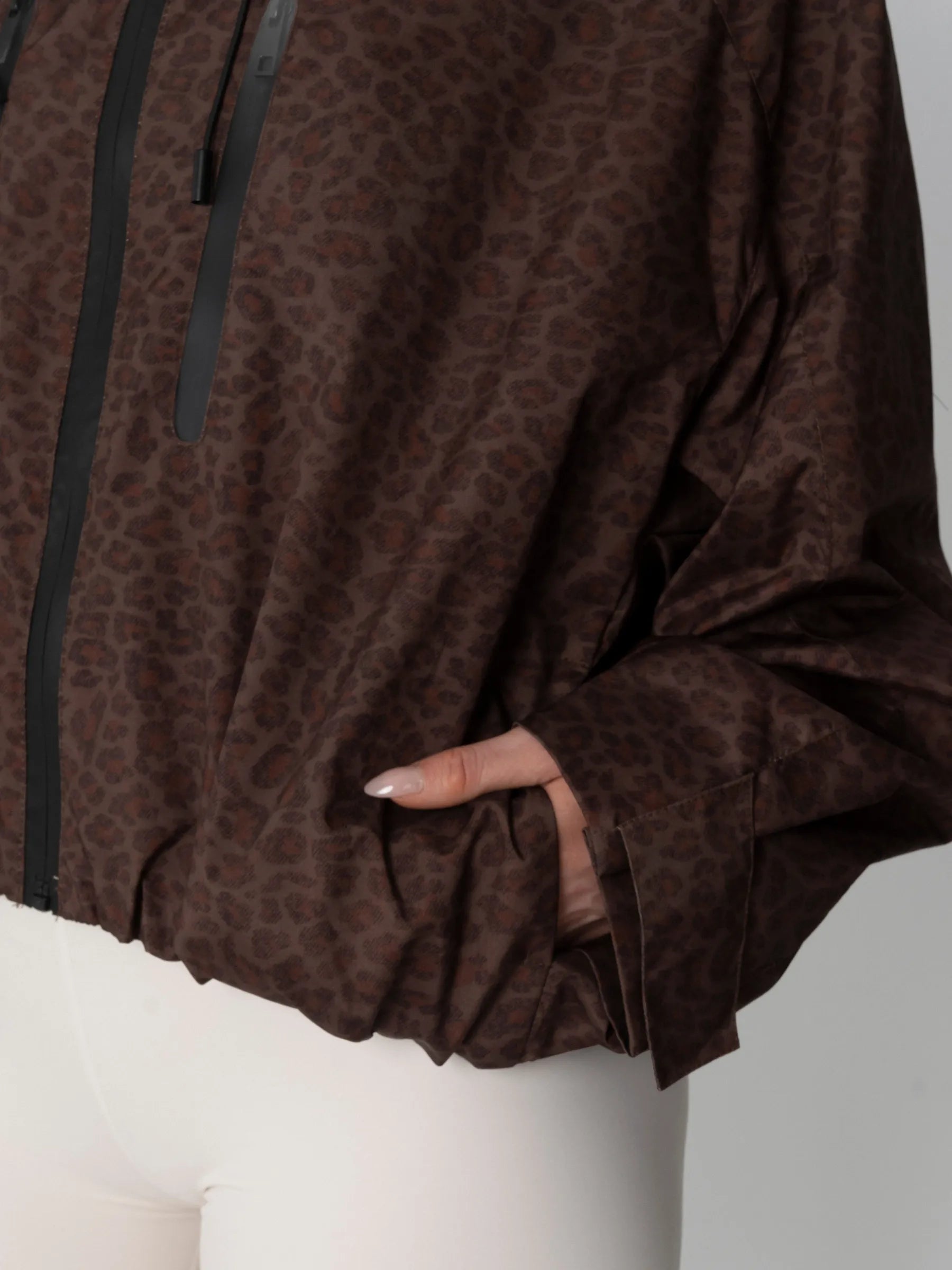 STM-TEX™ One Size Mocha Leopard Short Oversized Rain Jacket