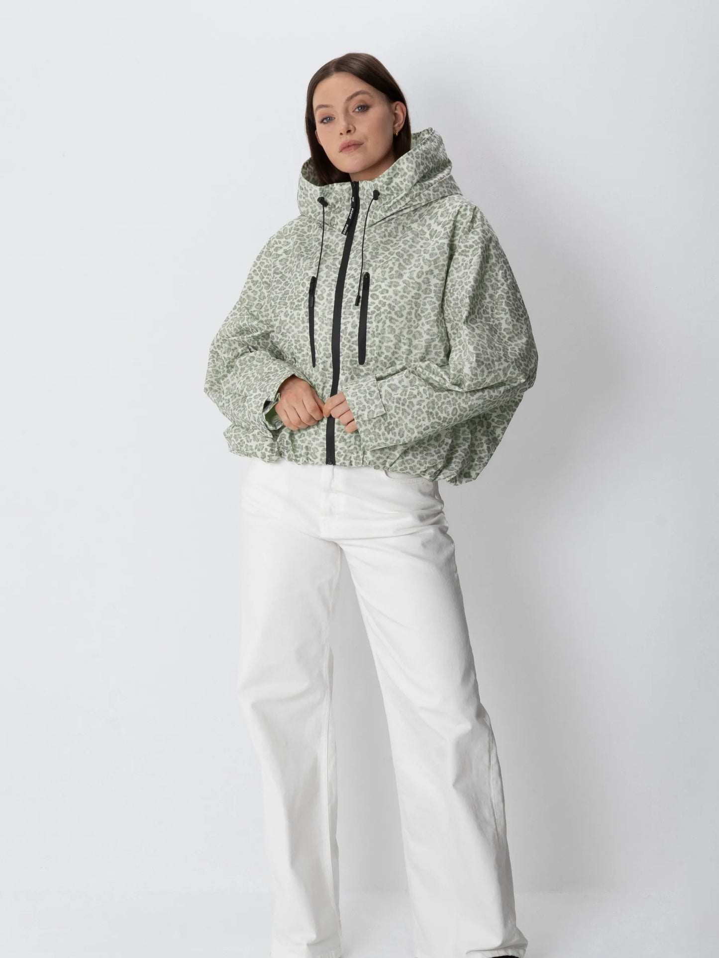 STM-TEX™ One Size Olive Leopard Short Oversized Rain Jacket