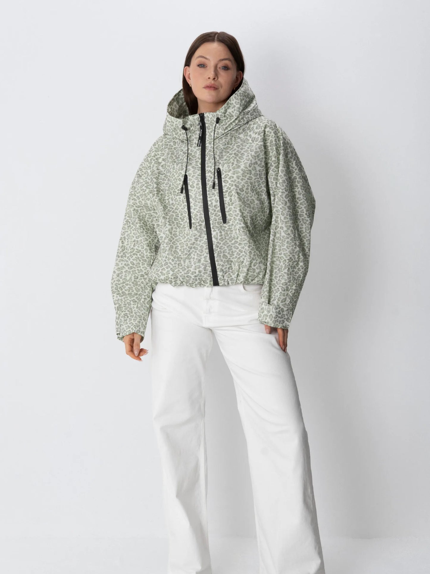 STM-TEX™ One Size Olive Leopard Short Oversized Rain Jacket