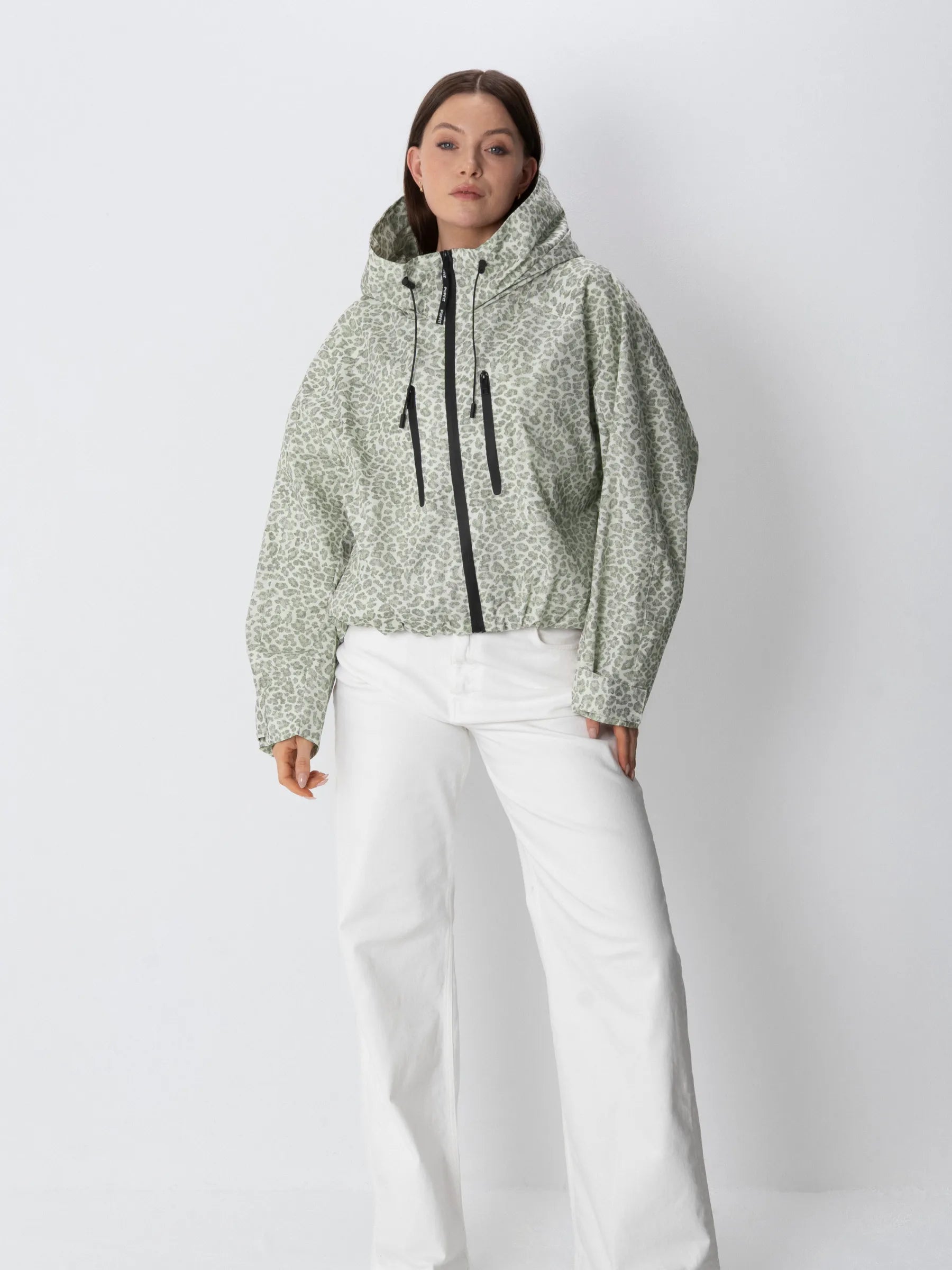 STM-TEX™ One Size Olive Leopard Short Oversized Rain Jacket