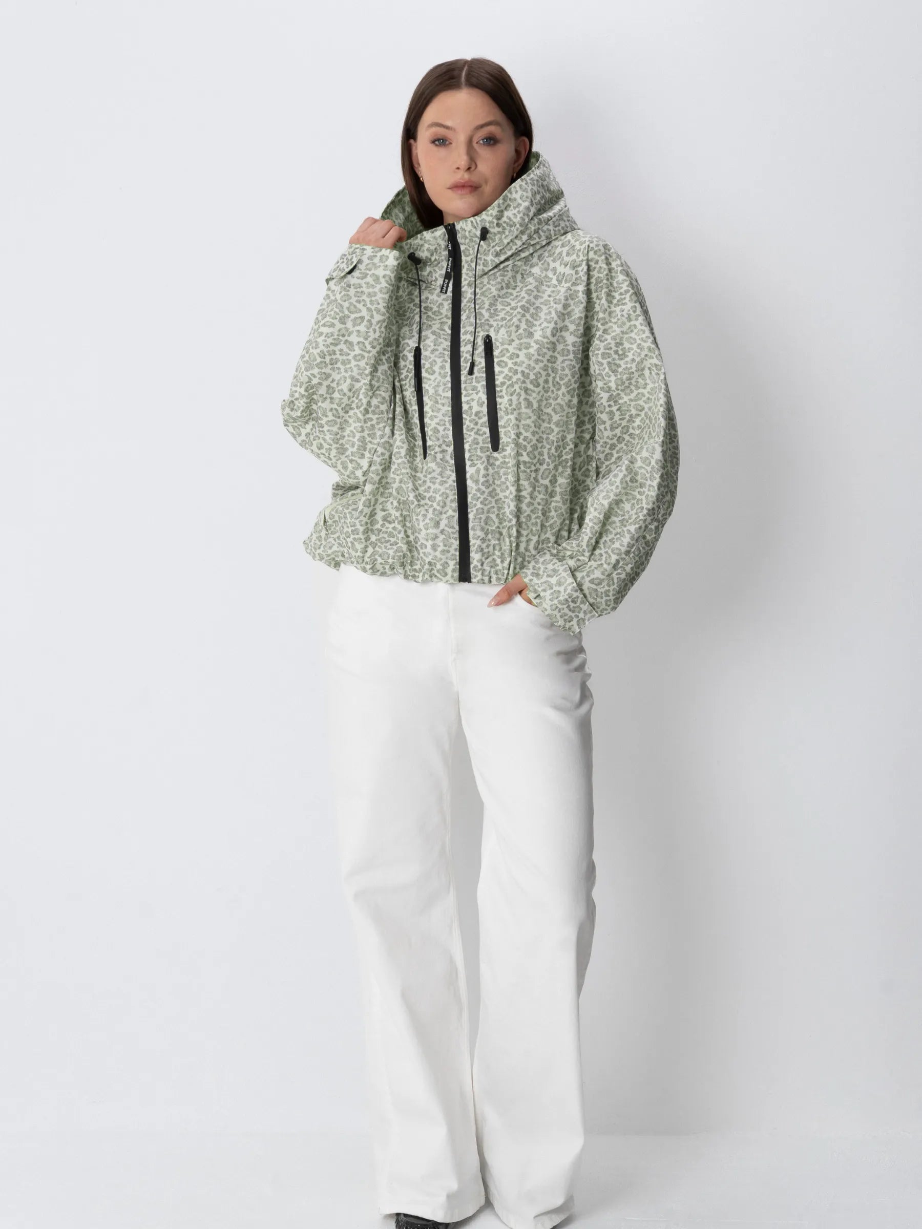 STM-TEX™ One Size Olive Leopard Short Oversized Rain Jacket