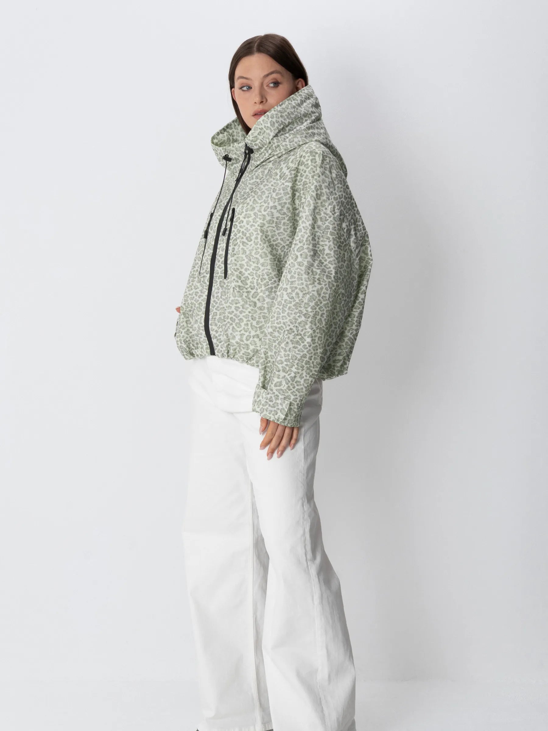 STM-TEX™ One Size Olive Leopard Short Oversized Rain Jacket