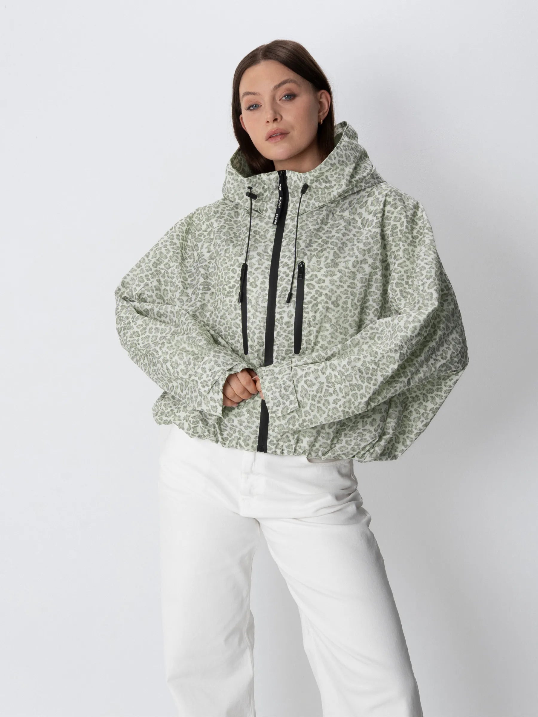 STM-TEX™ One Size Olive Leopard Short Oversized Rain Jacket