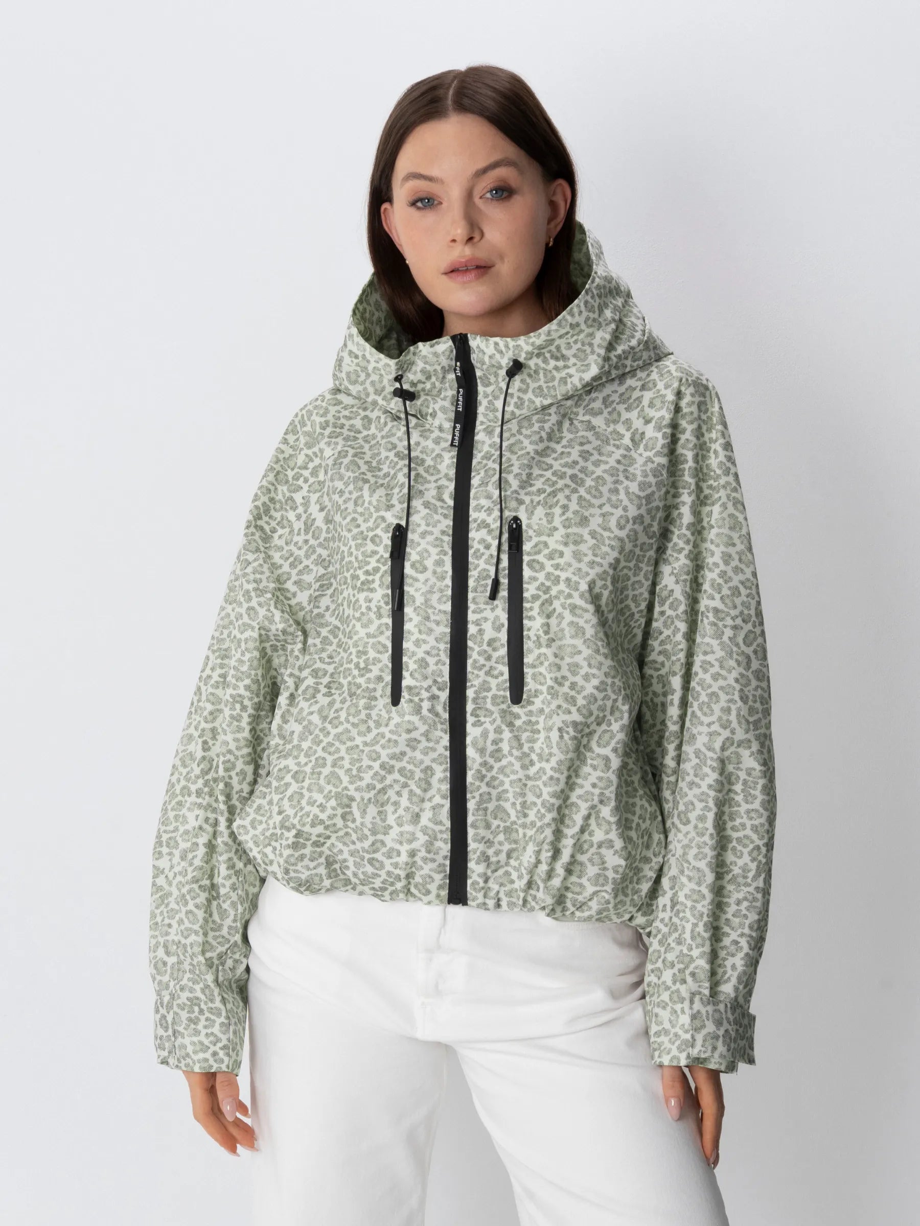 STM-TEX™ One Size Olive Leopard Short Oversized Rain Jacket