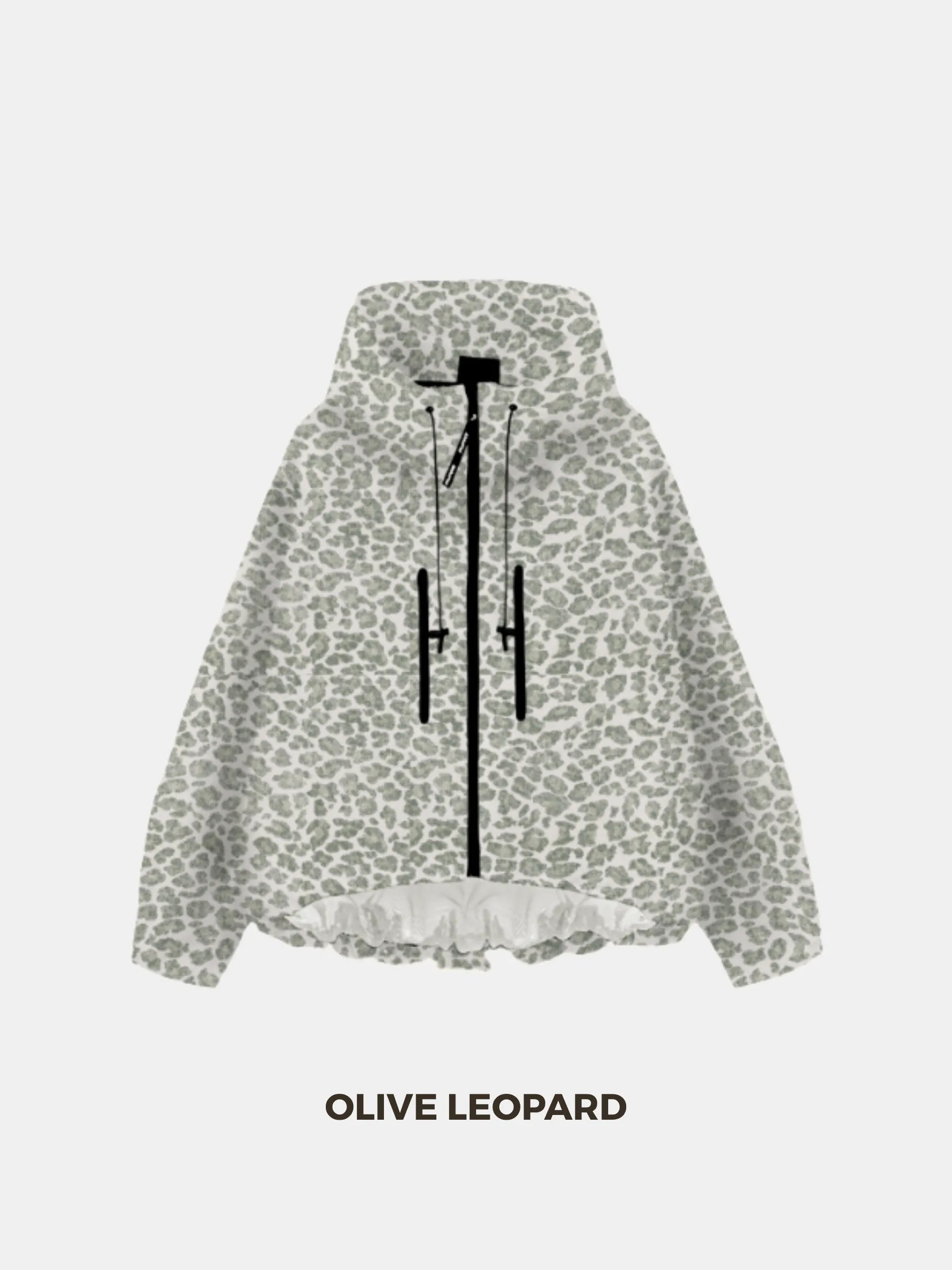 STM-TEX™ Olive Leopard Short Oversized Rain Jacket