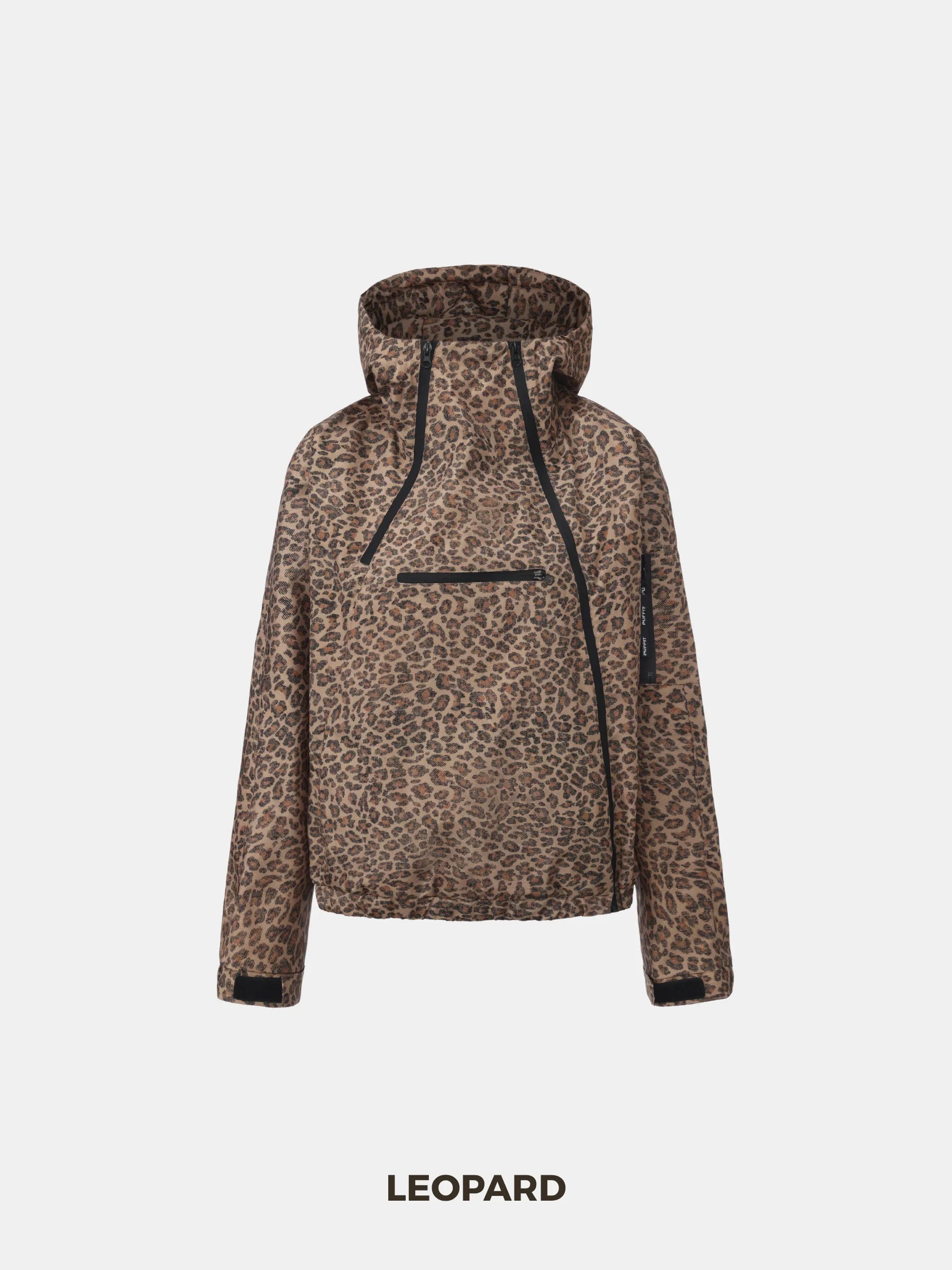 STM-TEX™ Leopard Short Asymmetric Zip Rain Hoodie - PUFFIT