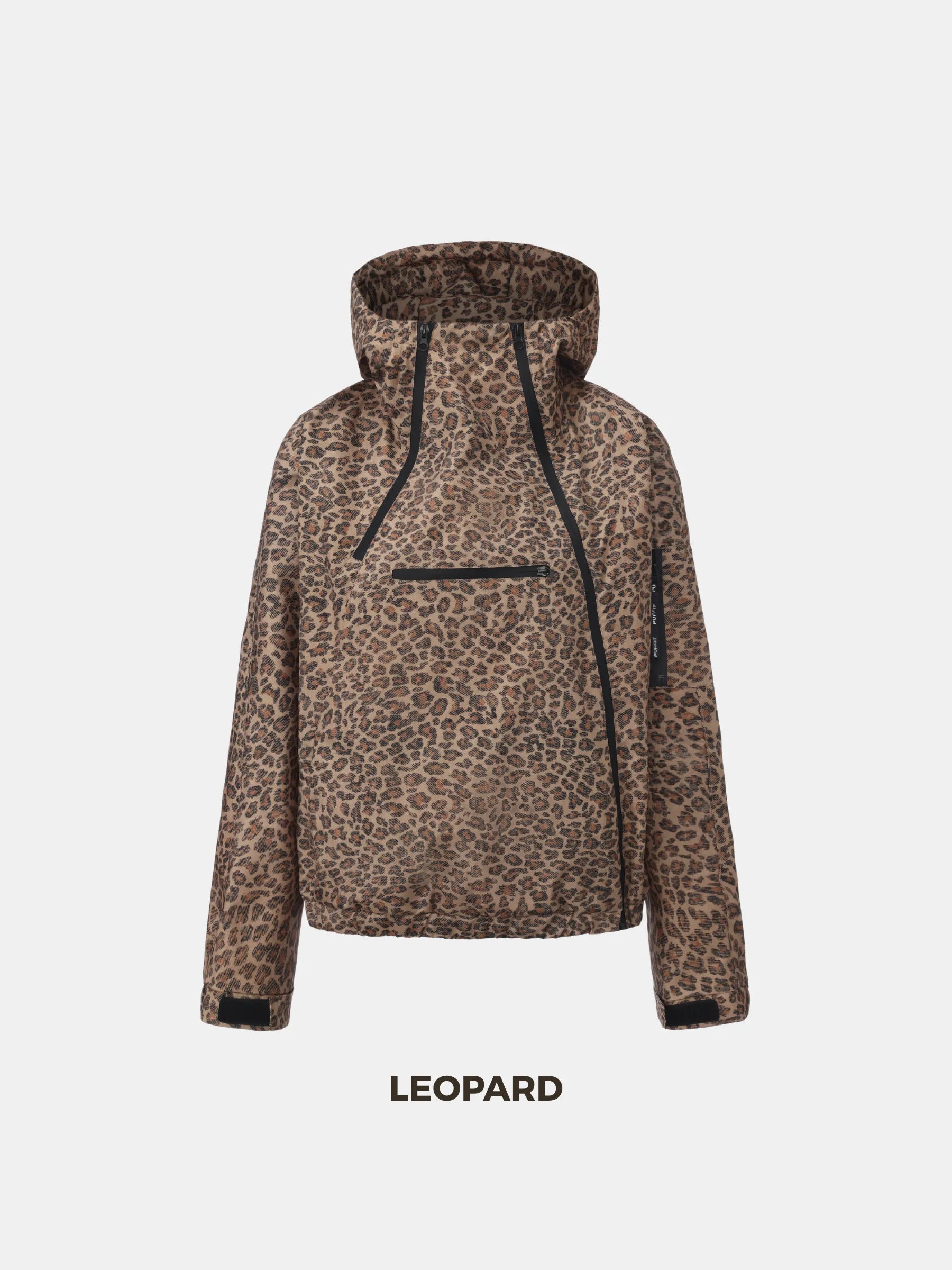 STM-TEX™ Leopard Short Asymmetric Zip Rain Hoodie